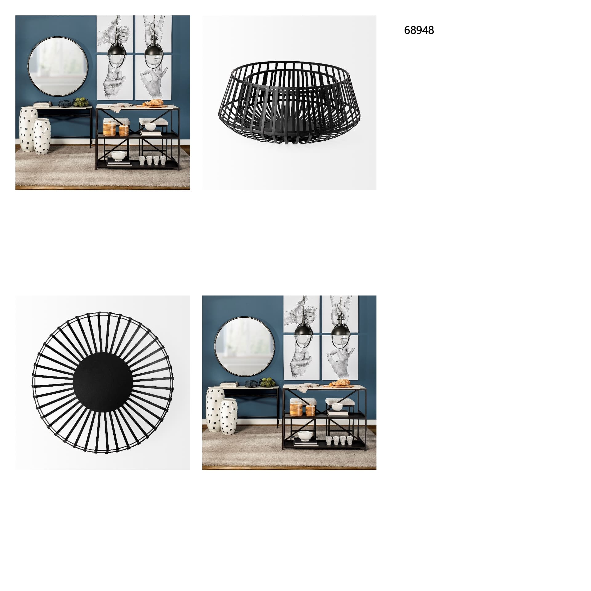 Emilio Set of 2 Black Metal Slated Bowls — in a styled room