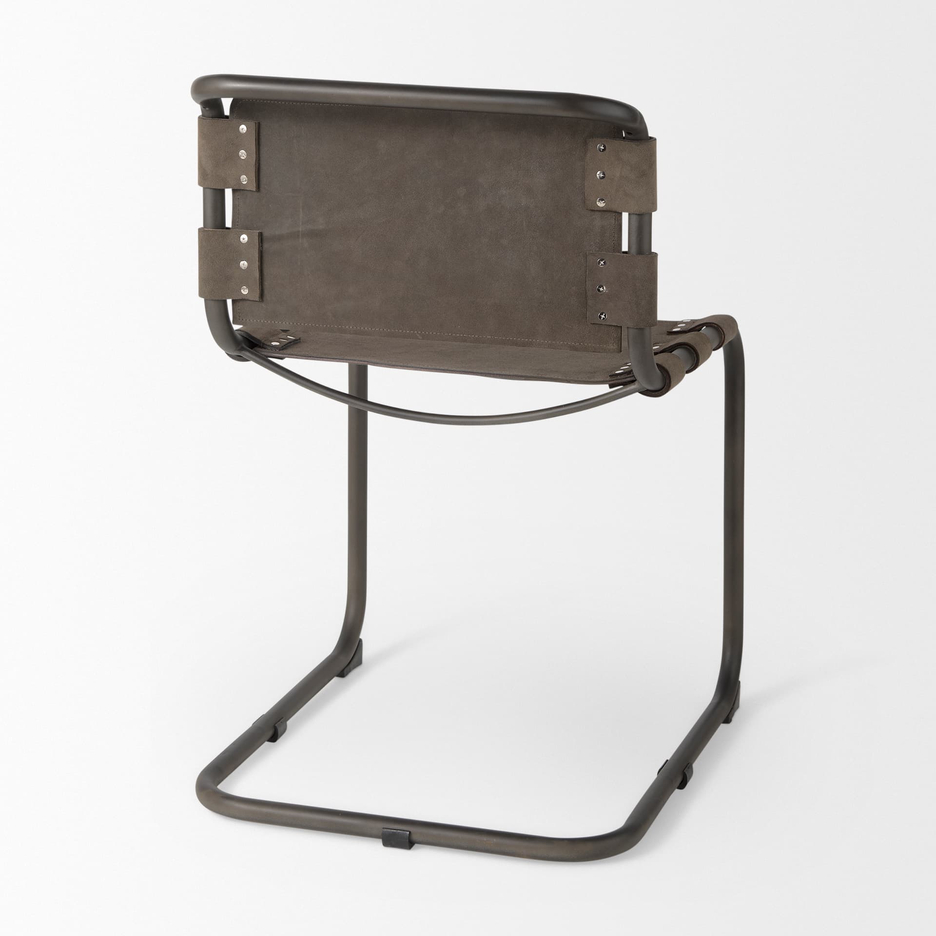 Berbick Open Back Dining Side Chair | Gray Suede w/ Iron — product photograph