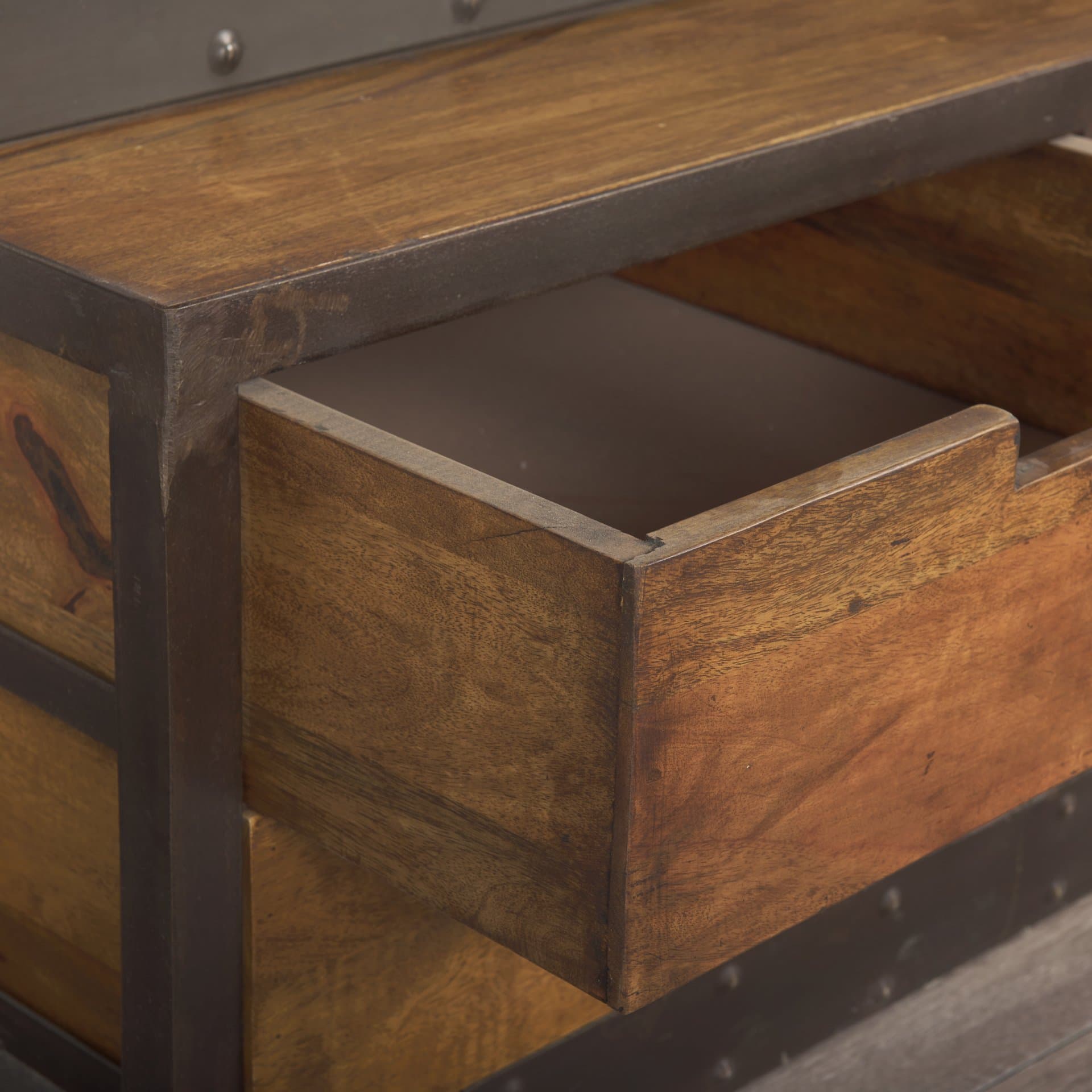 Brodie II Medium Brown Wood Black Ladder Four Shelf Shelving Unit 57L x 20.5W x94H — product photograph
