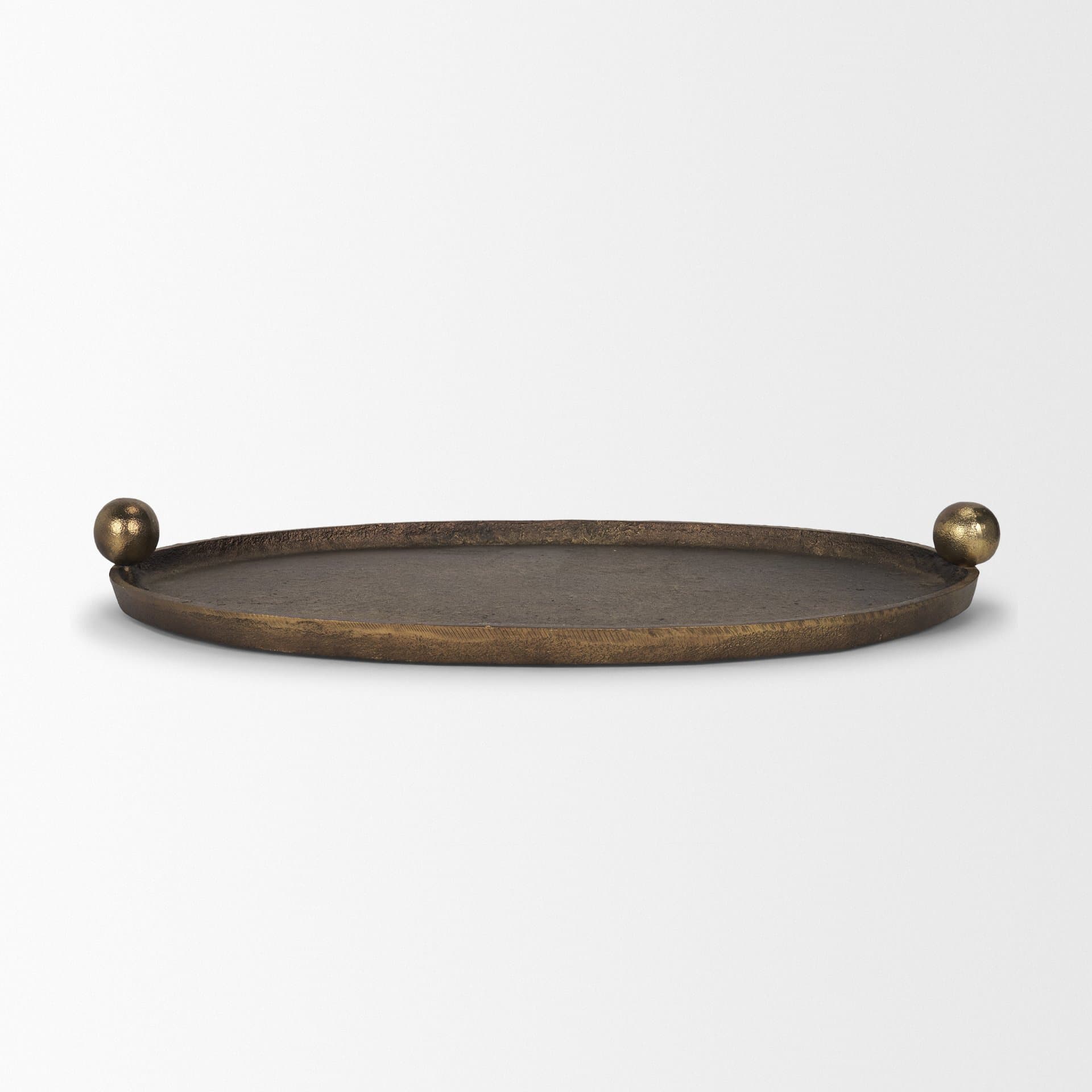 Jianna Small Oval Textured Antiqued Gold Metal Tray with Handles — product photograph