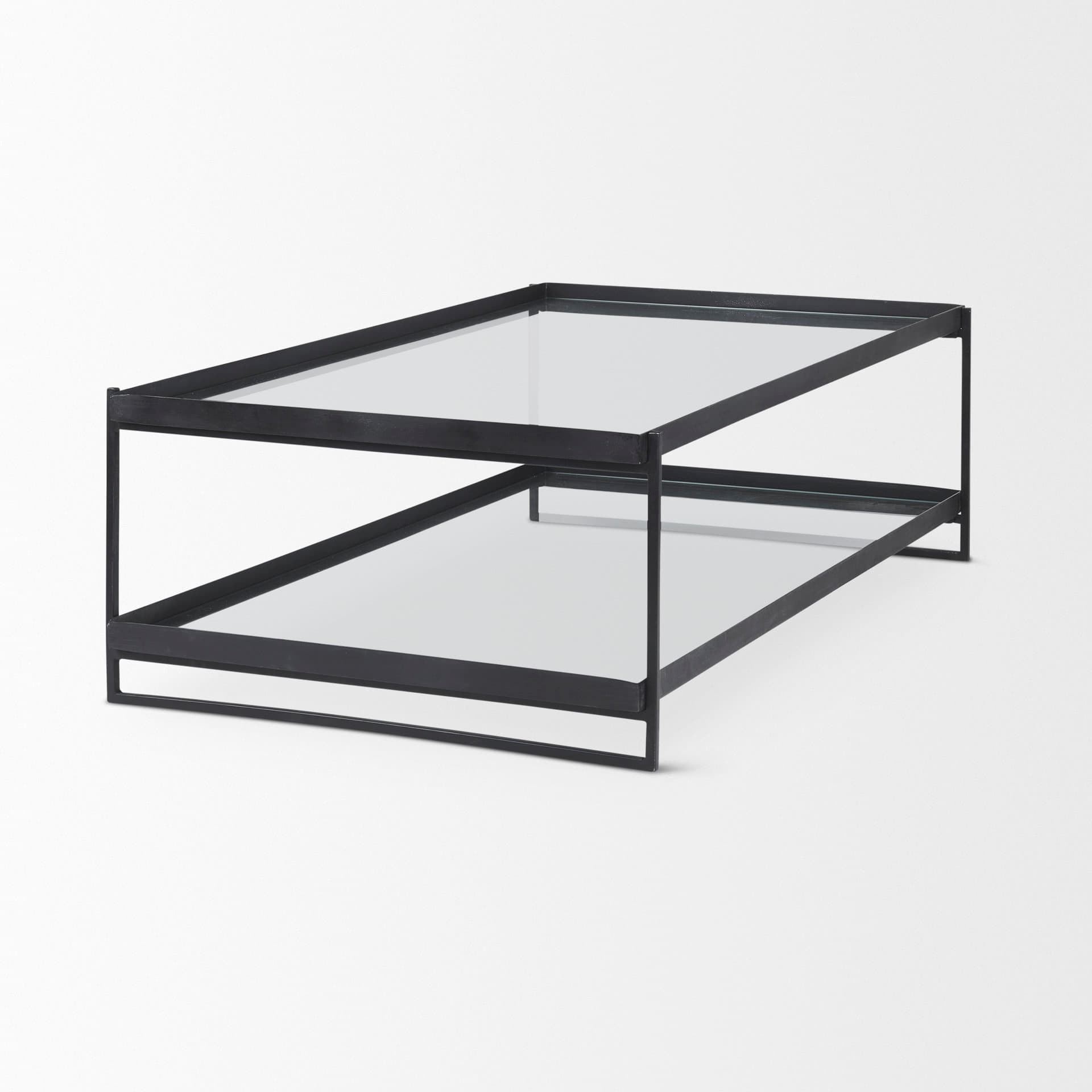 Trey 56"L x 32"W x 17"H Black Metal W/Glass Coffee Table — product photograph