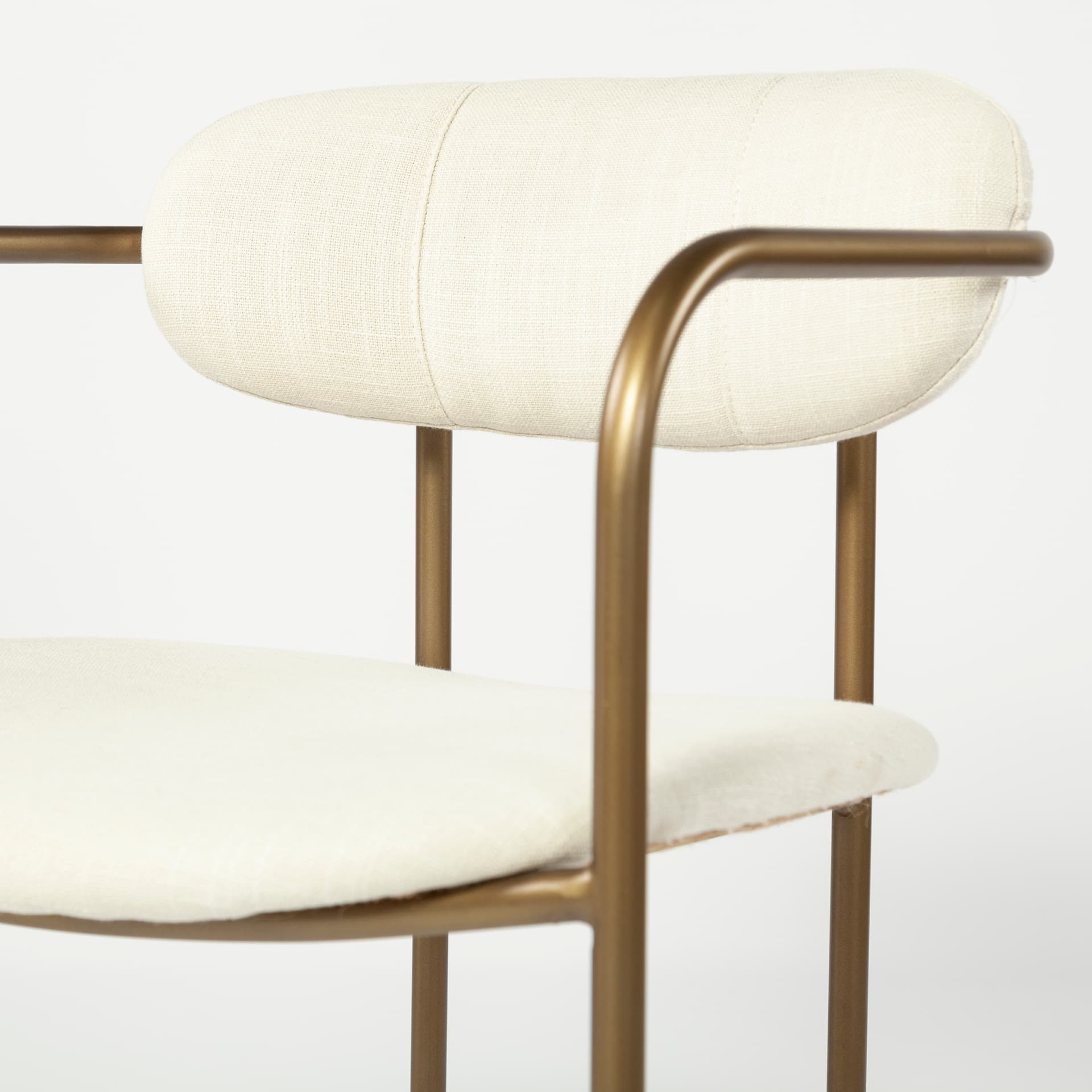 Parker Curved Back Dining Arm Chair | Cream Fabric w/ Gold Metal — product photograph