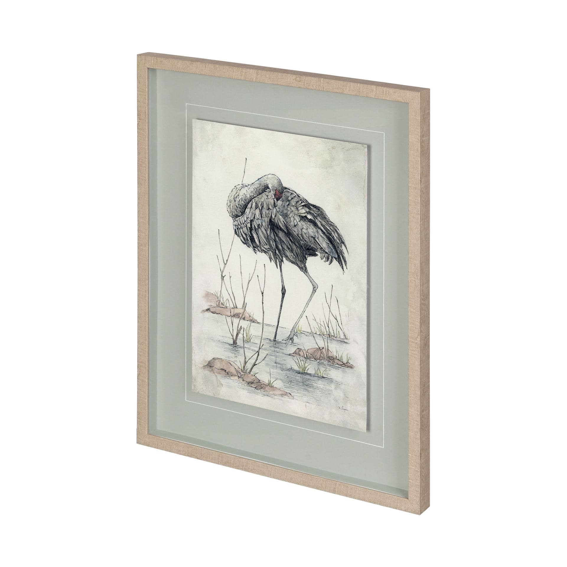Sandhill Crane by Mercana Studio a Hand Embellished Textured Framed Art Print Matted under Glass — product photograph