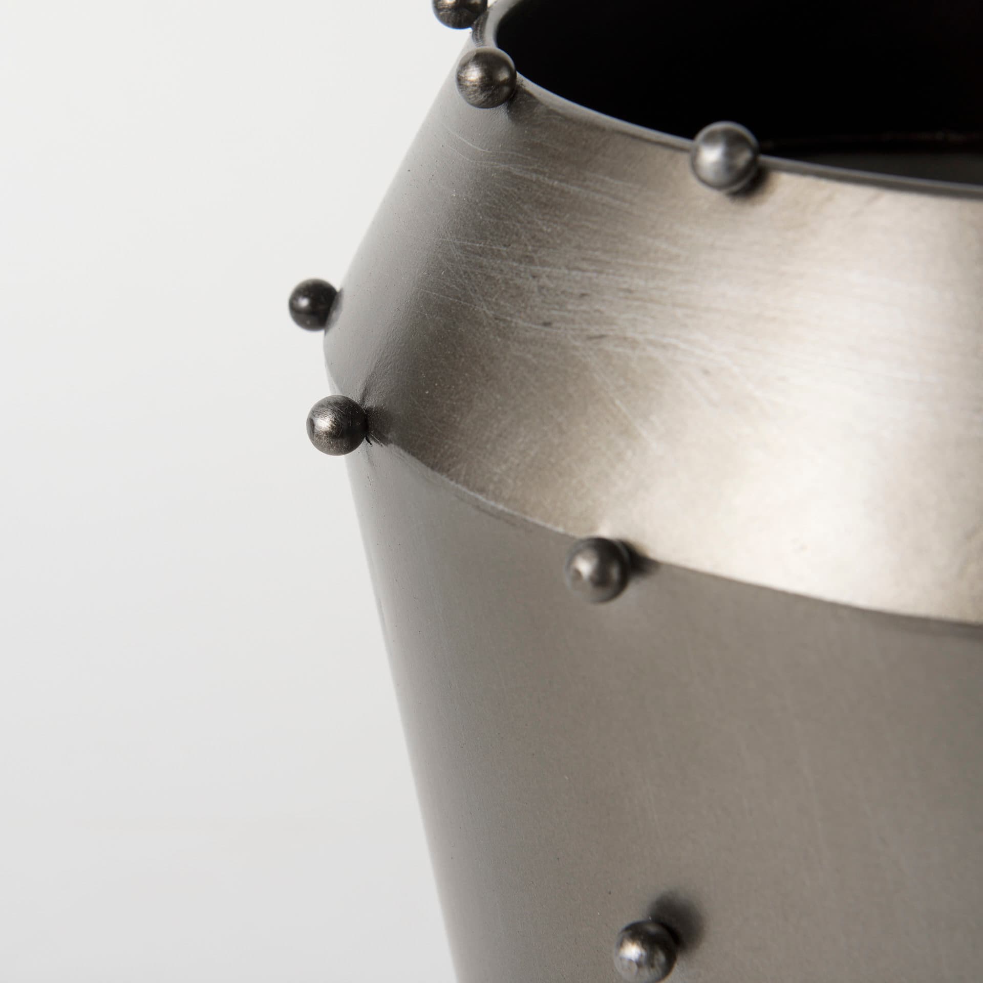 Elio 12.2H Large Gun Metal Gray Metal W/Studs Vase — product photograph