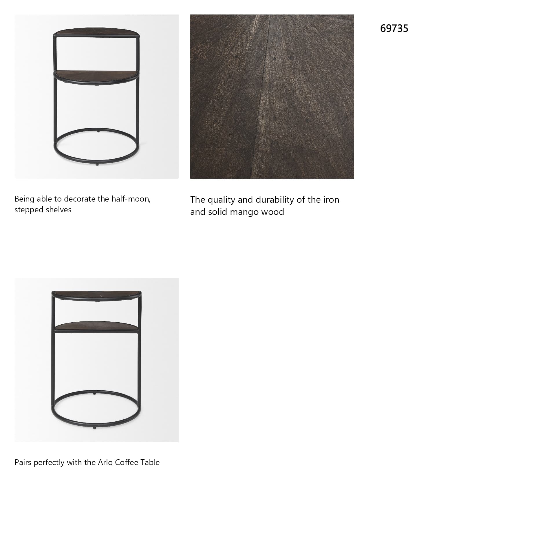Arlo 20.5L x 20.5W x 24.4H Brown Wood W/Black Metal End Table — in a styled room