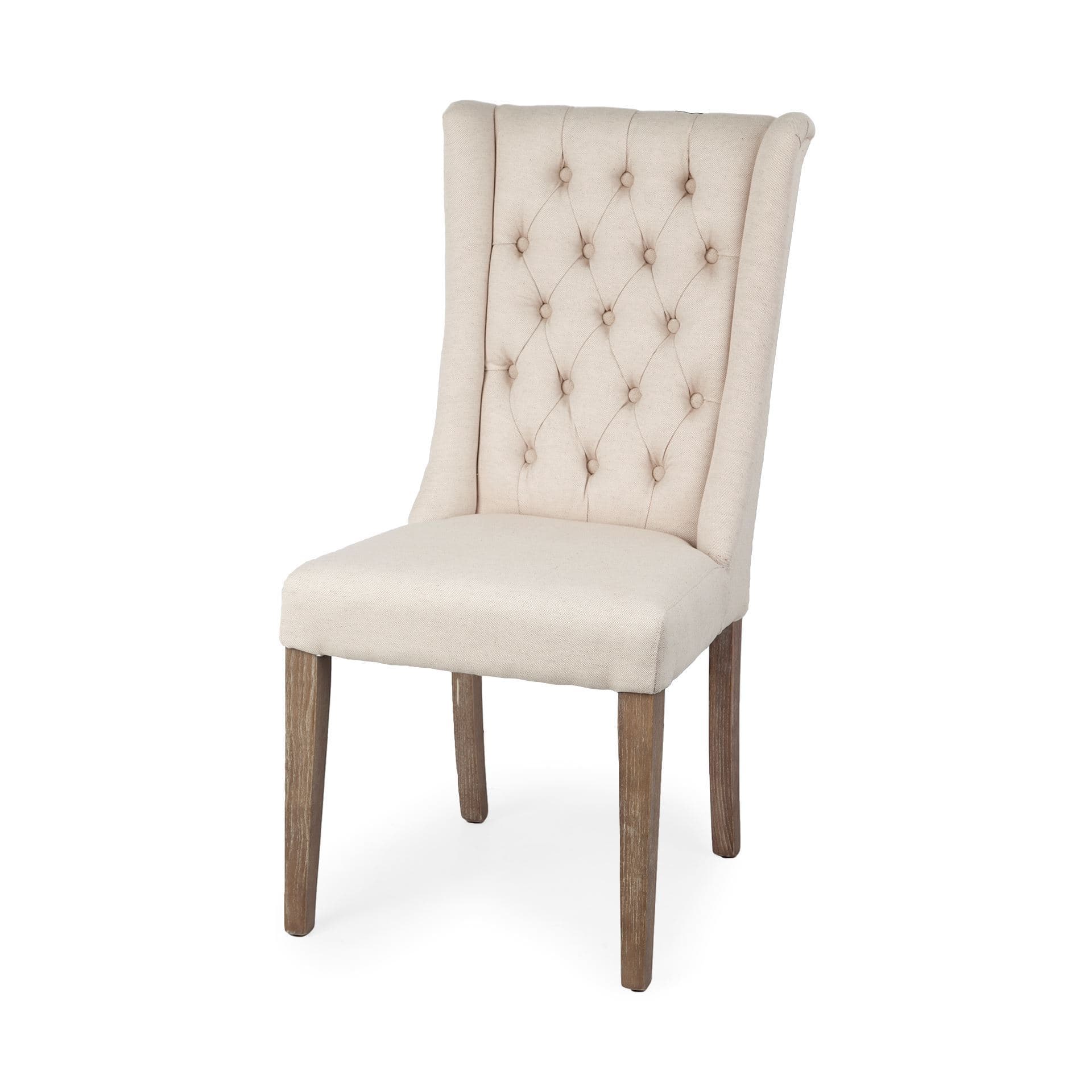 Mackenzie High-Back Dining Side Chair | Cream Plush Linen w/ Ash Wood — product photograph