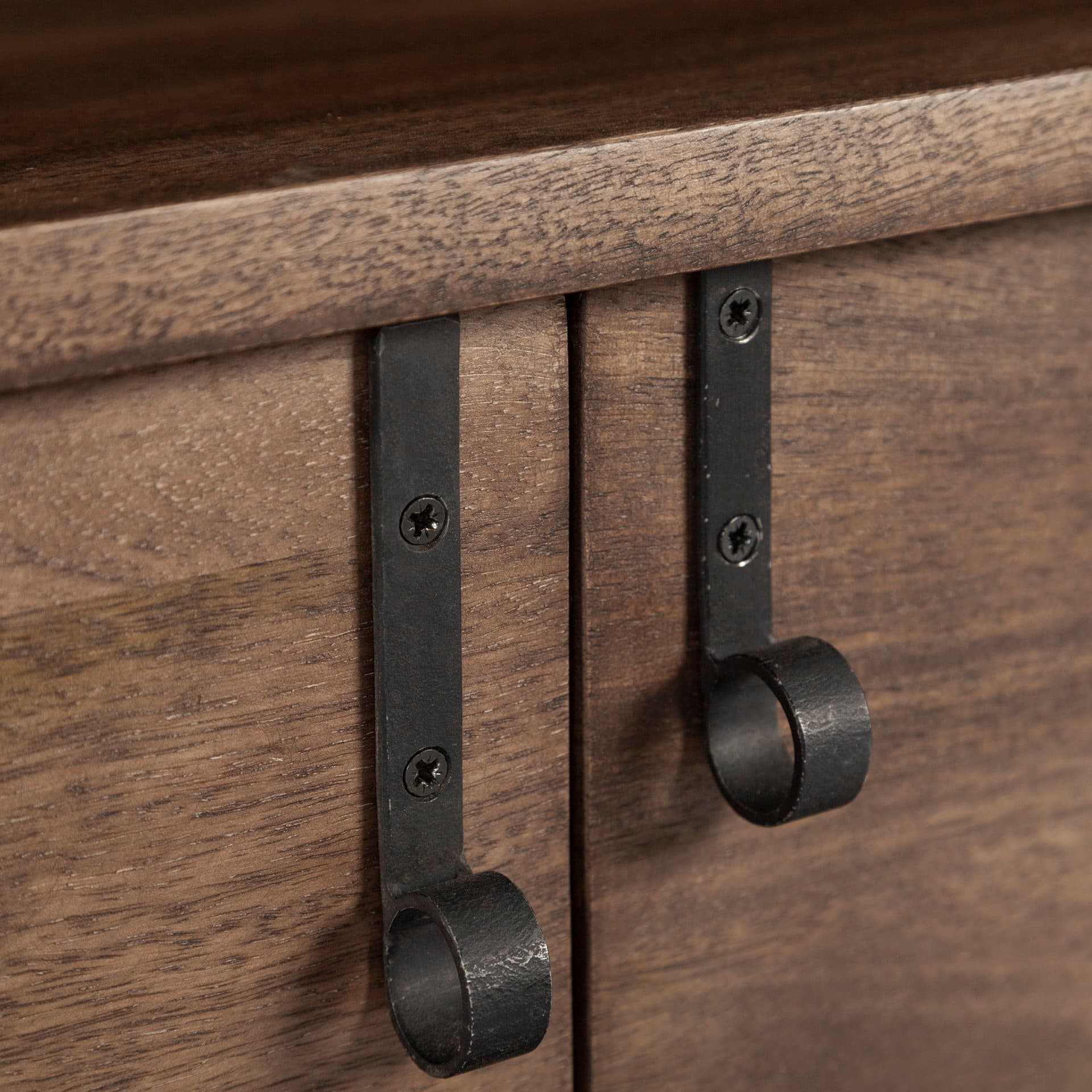 Glenn IV Dark Brown Wood w/ Black Iron Frame Media Console w/ Storage, TV Stand for TV up to 71" — product photograph