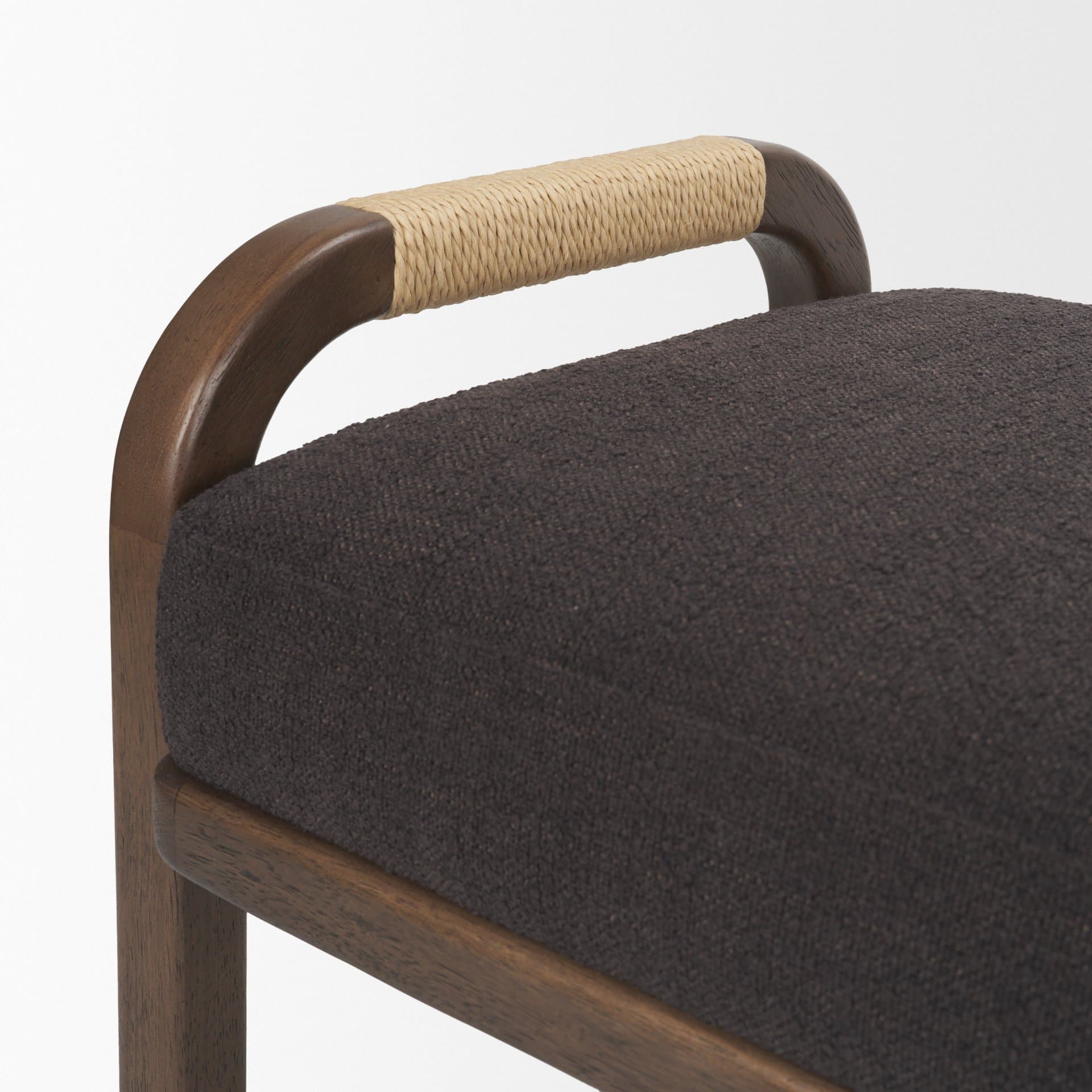 Freya Upholstered Bench | Charcoal Fabric | Brown Wood Frame — product photograph