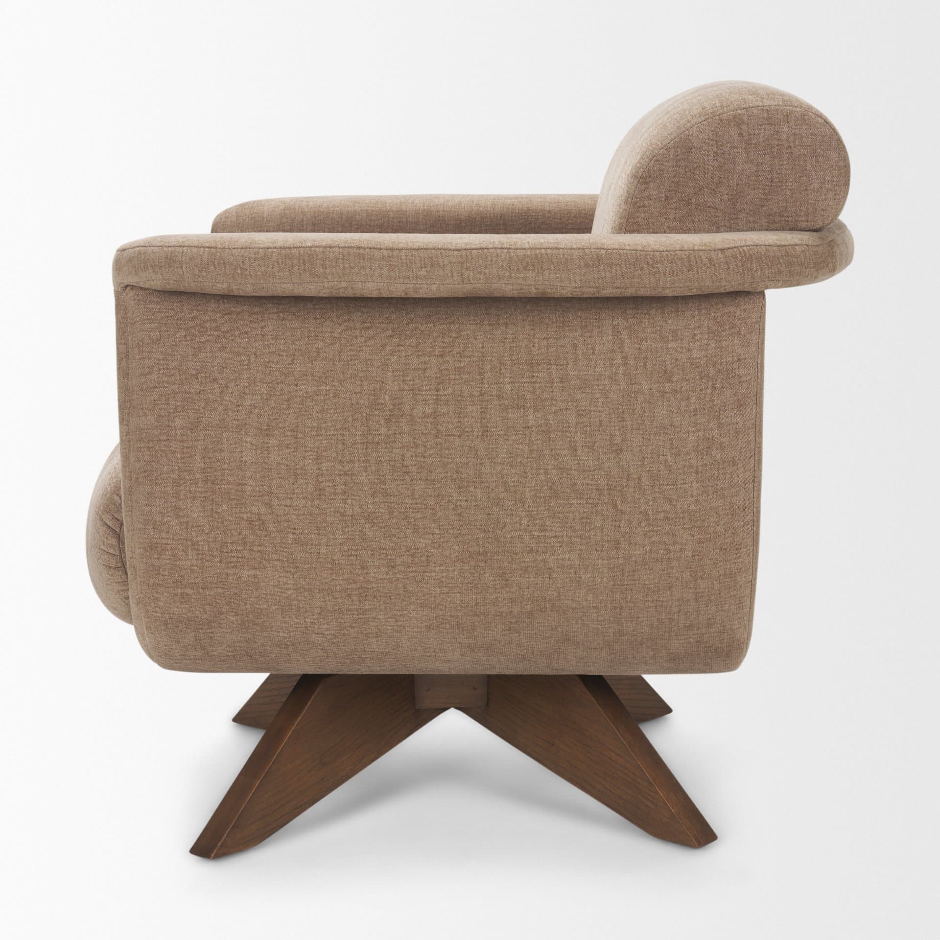 Oskar Chocolate Fabric w/ Brown Wood Base Swivel Accent Chair — product photograph
