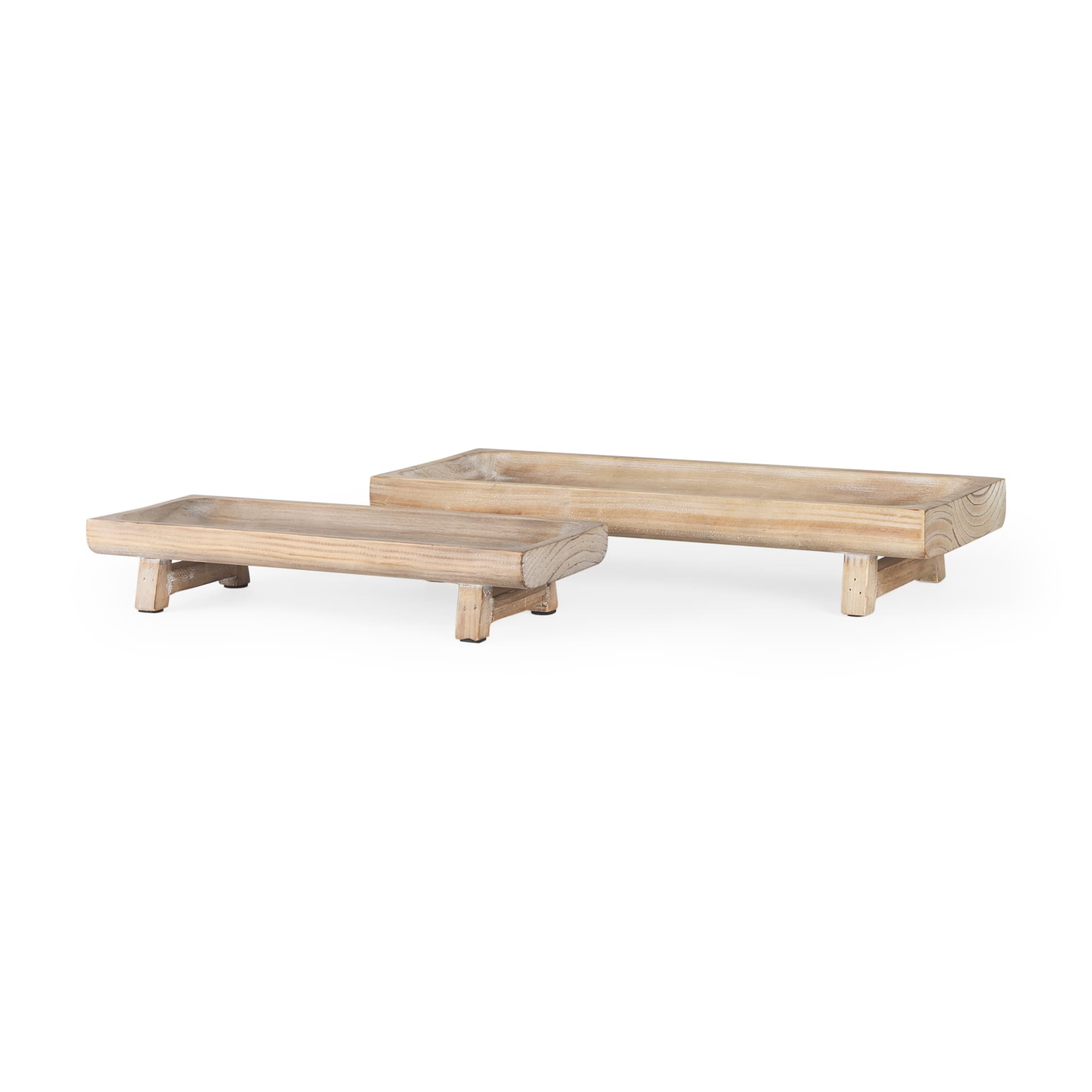 Carver Set of 2 Rectangular White Washed Wood Trays — product photograph