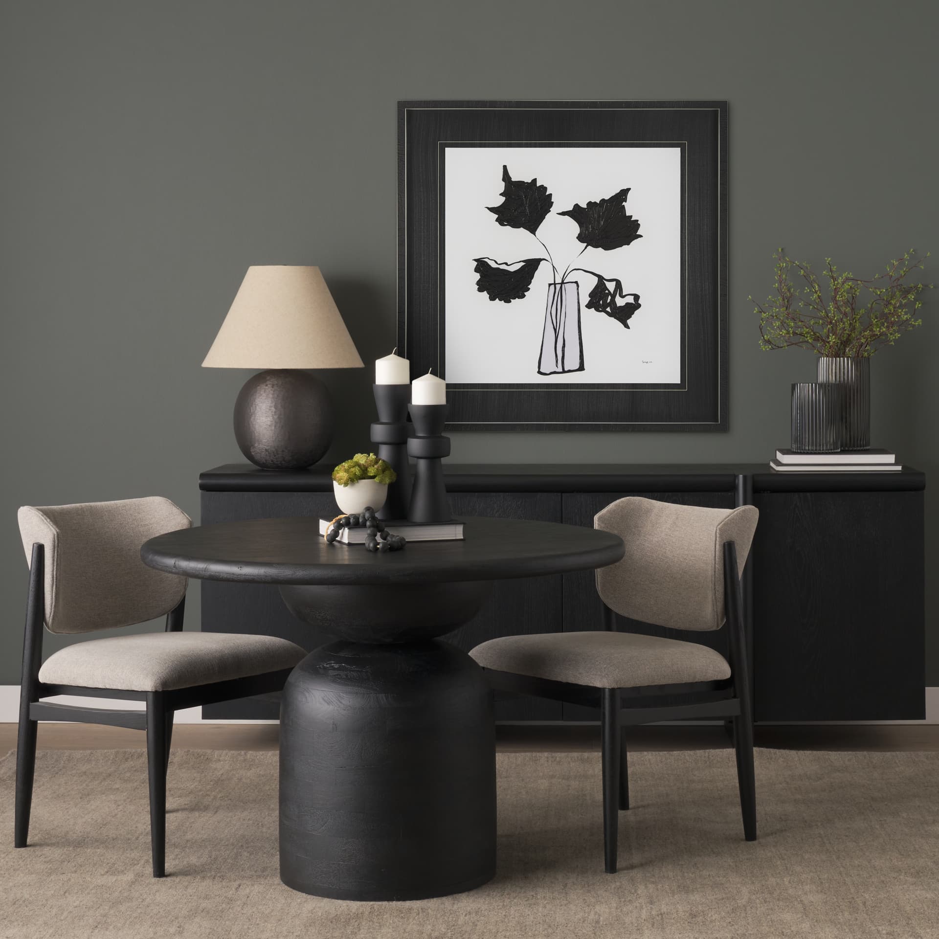 Organic Line Drawing II by Mercana Studio Hand Embellished Framed Art Print Matted under Glass — in a styled room