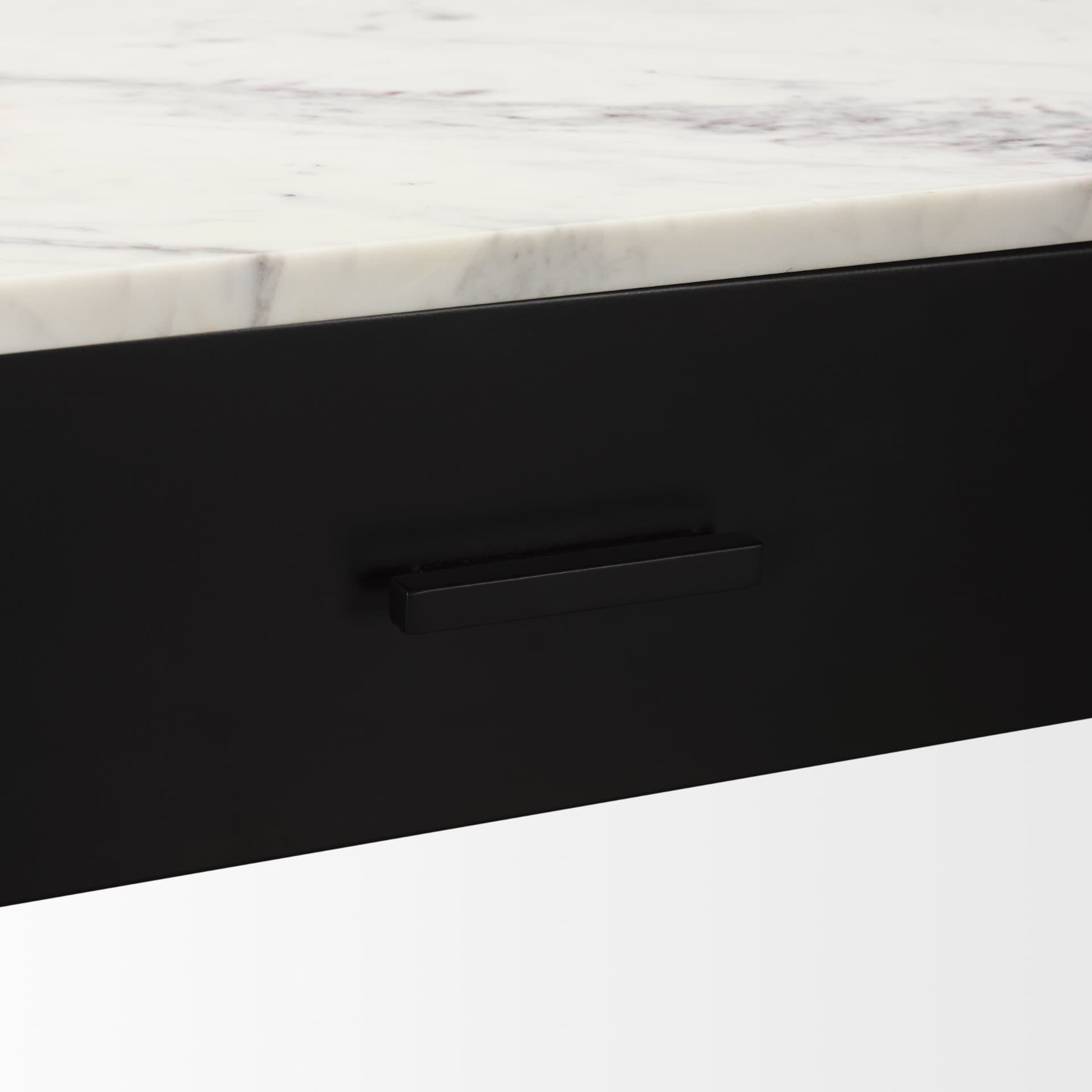 Amika White Marble Top Black Metal Base Console Table — product photograph