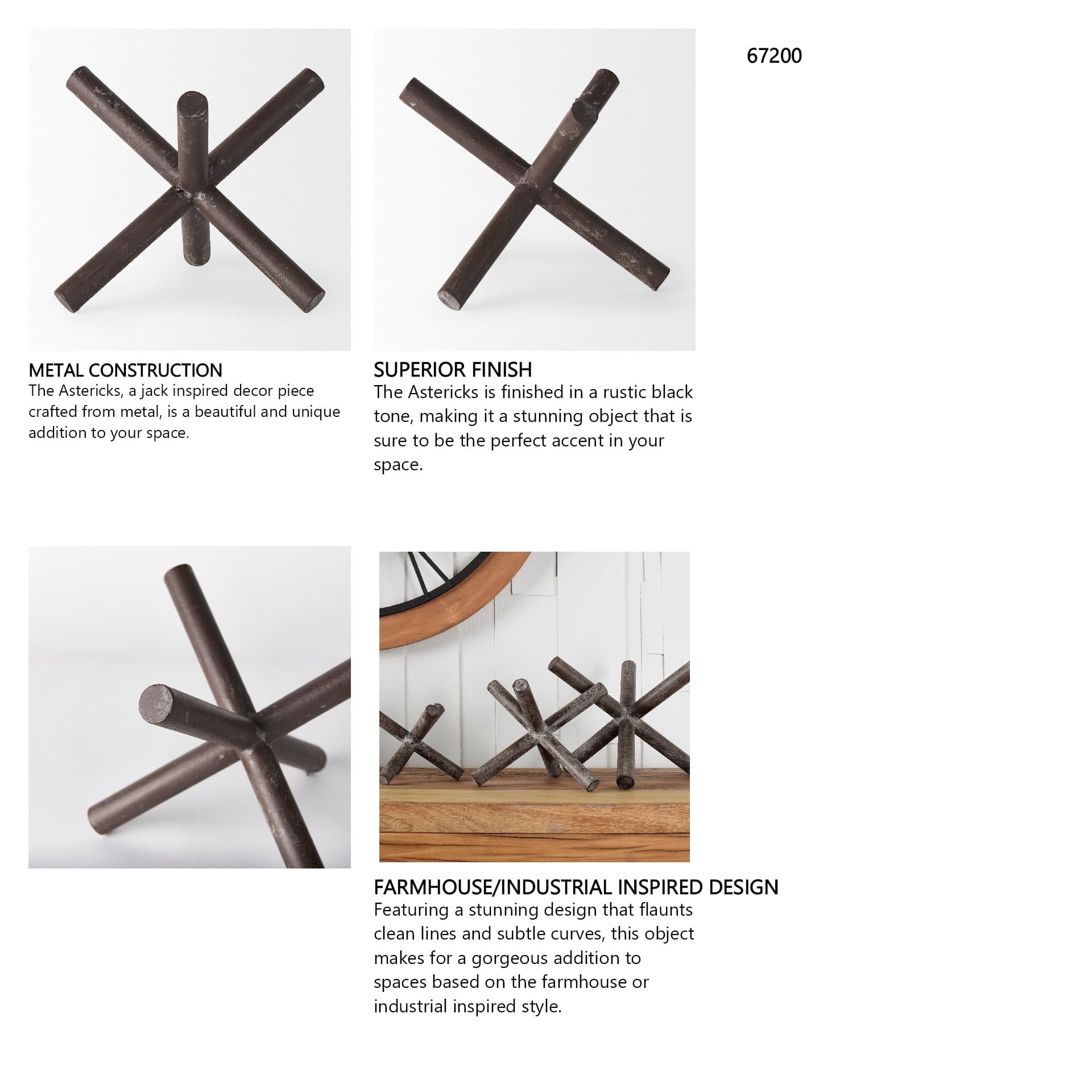 Astericks I (Large) 10L x 10W Brown Metal Decor Object — in a styled room