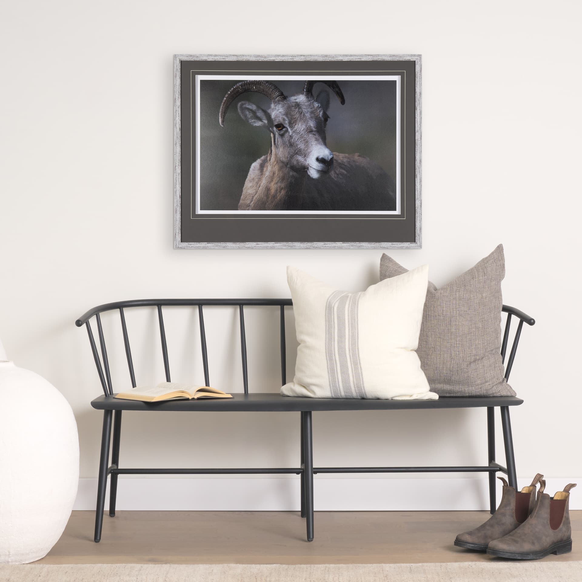 Big Horn Sheep by Chad Mackay a Hand Embellished Textured Framed Photo Art Print Matted under Glass — in a styled room