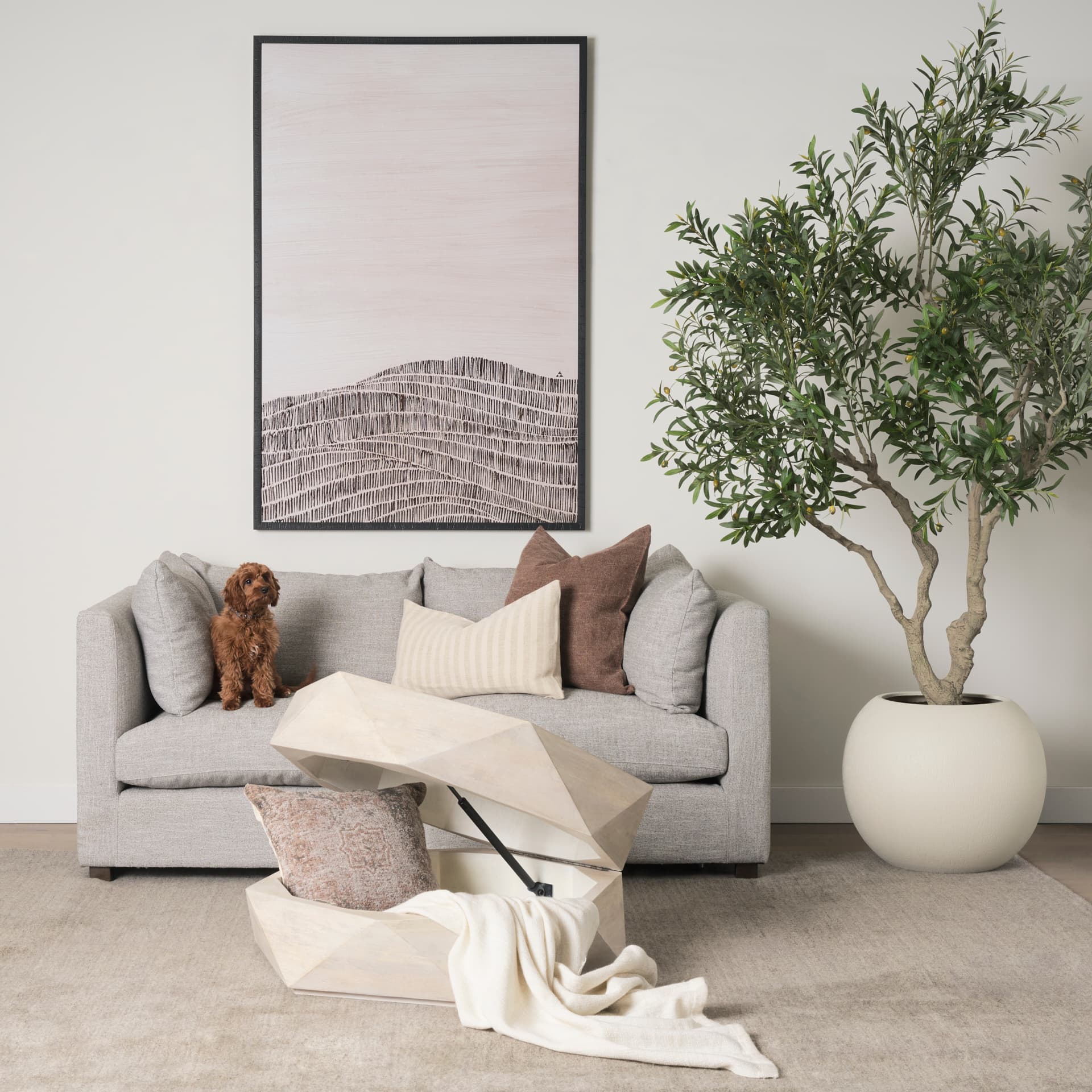 Halston Arm Pillow Light Gray Performance Fabric — in a styled room