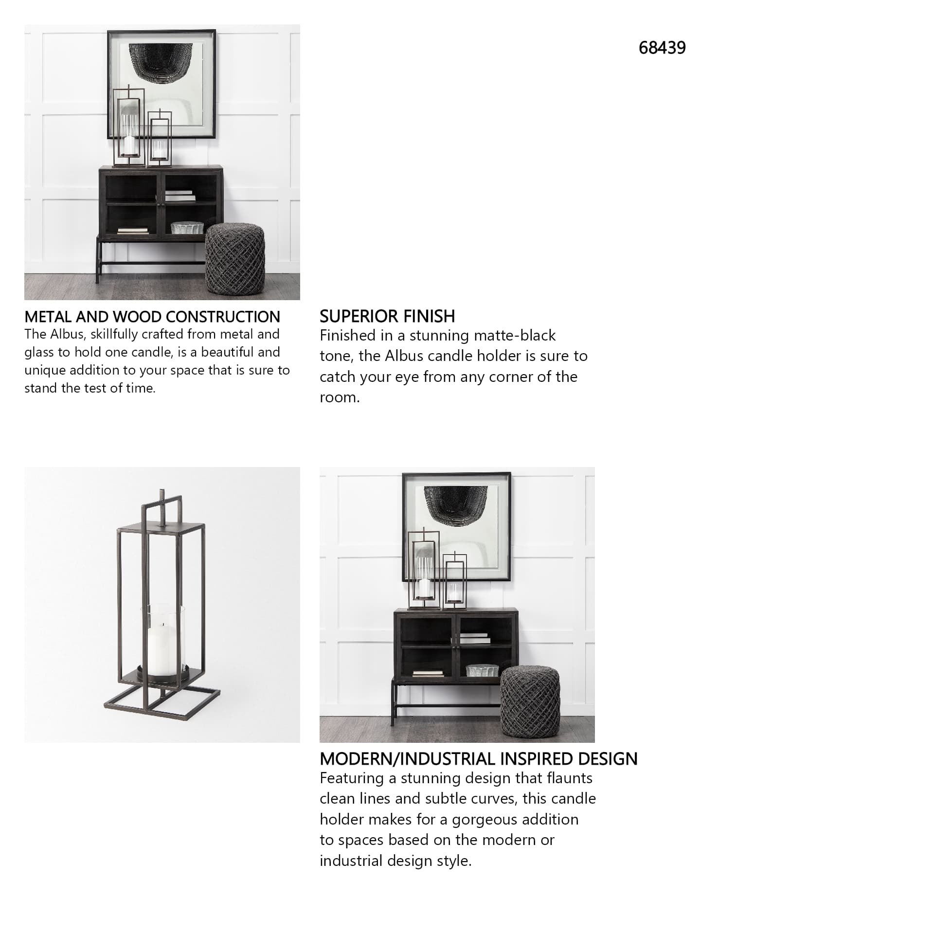 Albus II Small Black Metal Rectangular Table Candle Holder — in a styled room