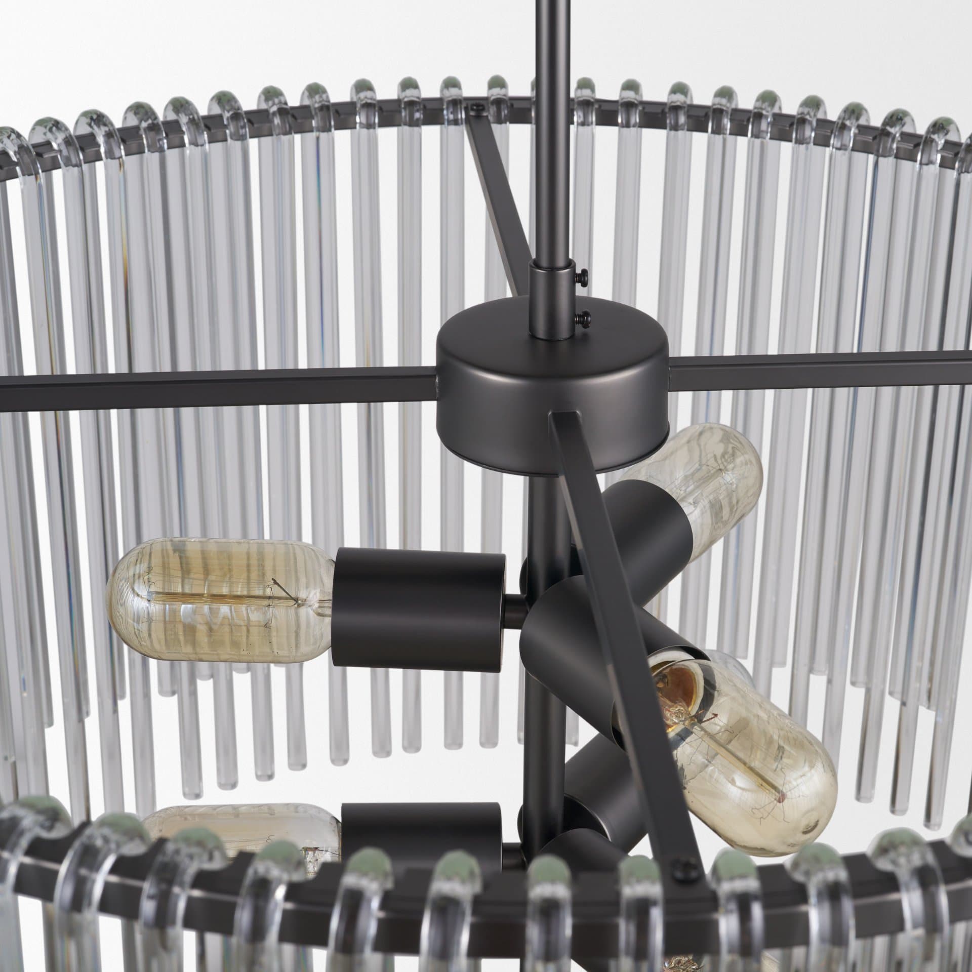 Anna (26"x14") Hanging Gun-Metal w/ Clear Glass Rods Six Bulb Chandelier — product photograph