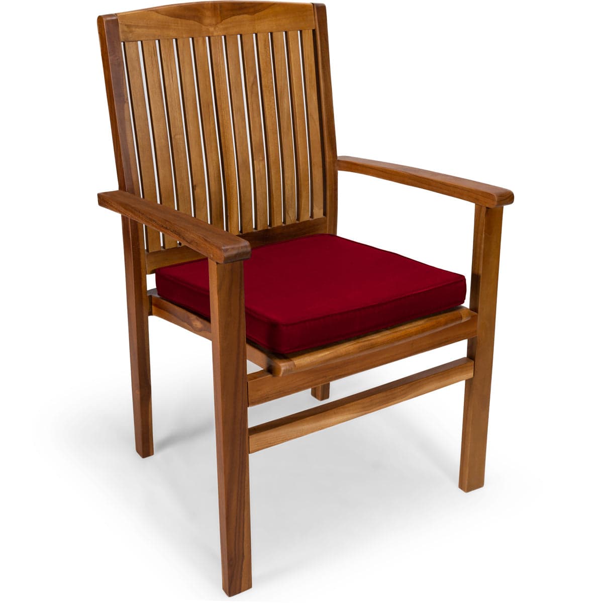 5-Piece Teak Oval Extension Table Stacking Chair Set with Red Cushions TE70-24-R — product photograph