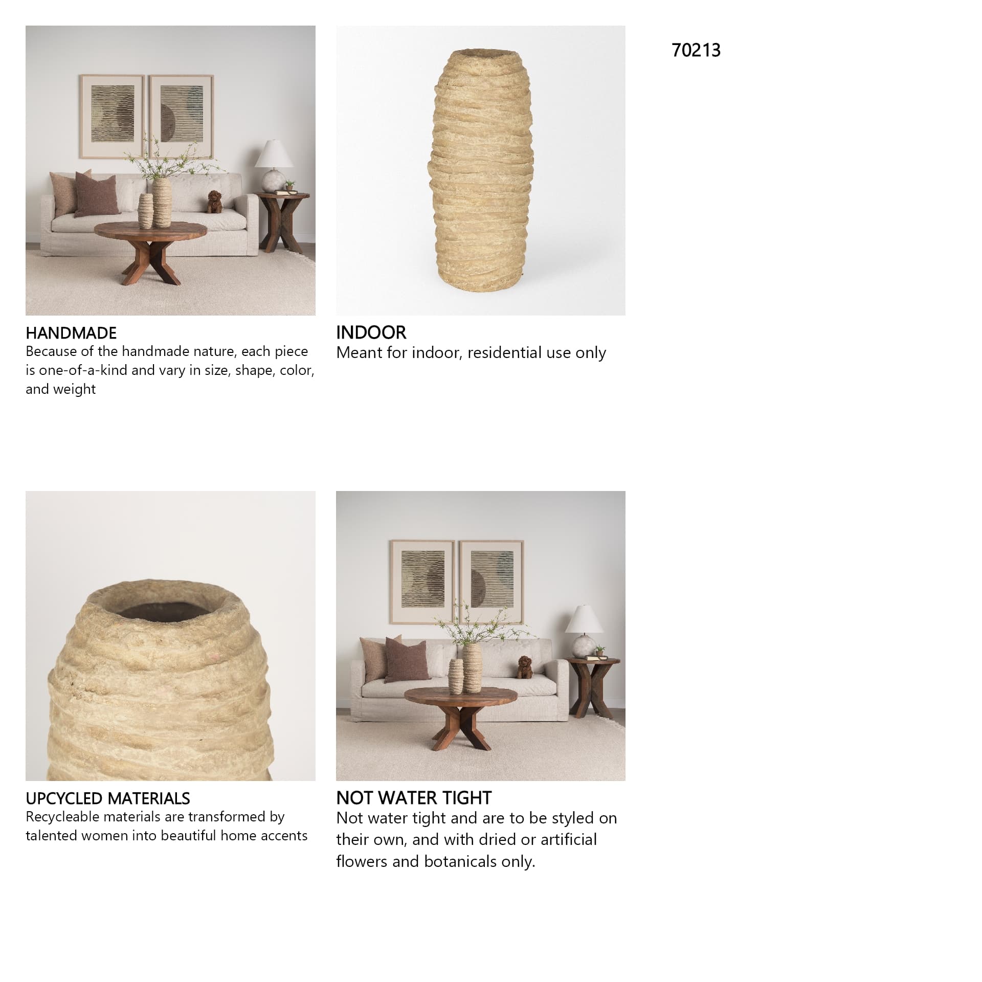 Kamli Large Beige Paper Mache Vase — in a styled room