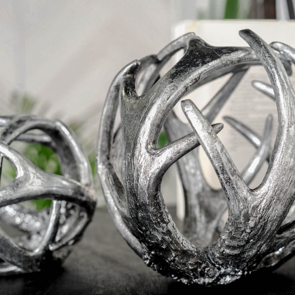 Ramus IV (Large) 7L x 7W Silver Antler Shaped Decorative Orb Ball — product photograph
