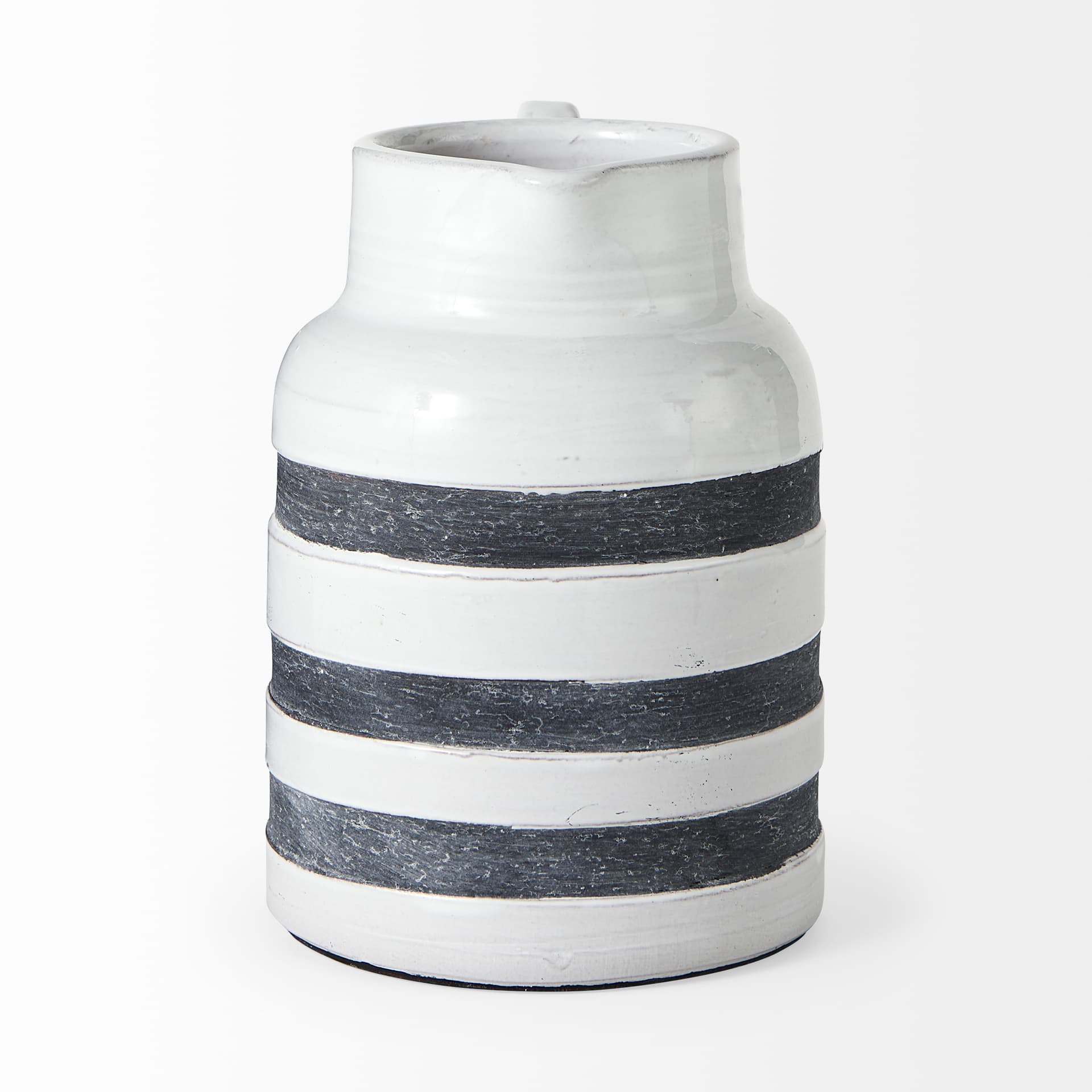 Harmon II Large White w/ Charcoal Stripes Ceramic Jug — product photograph