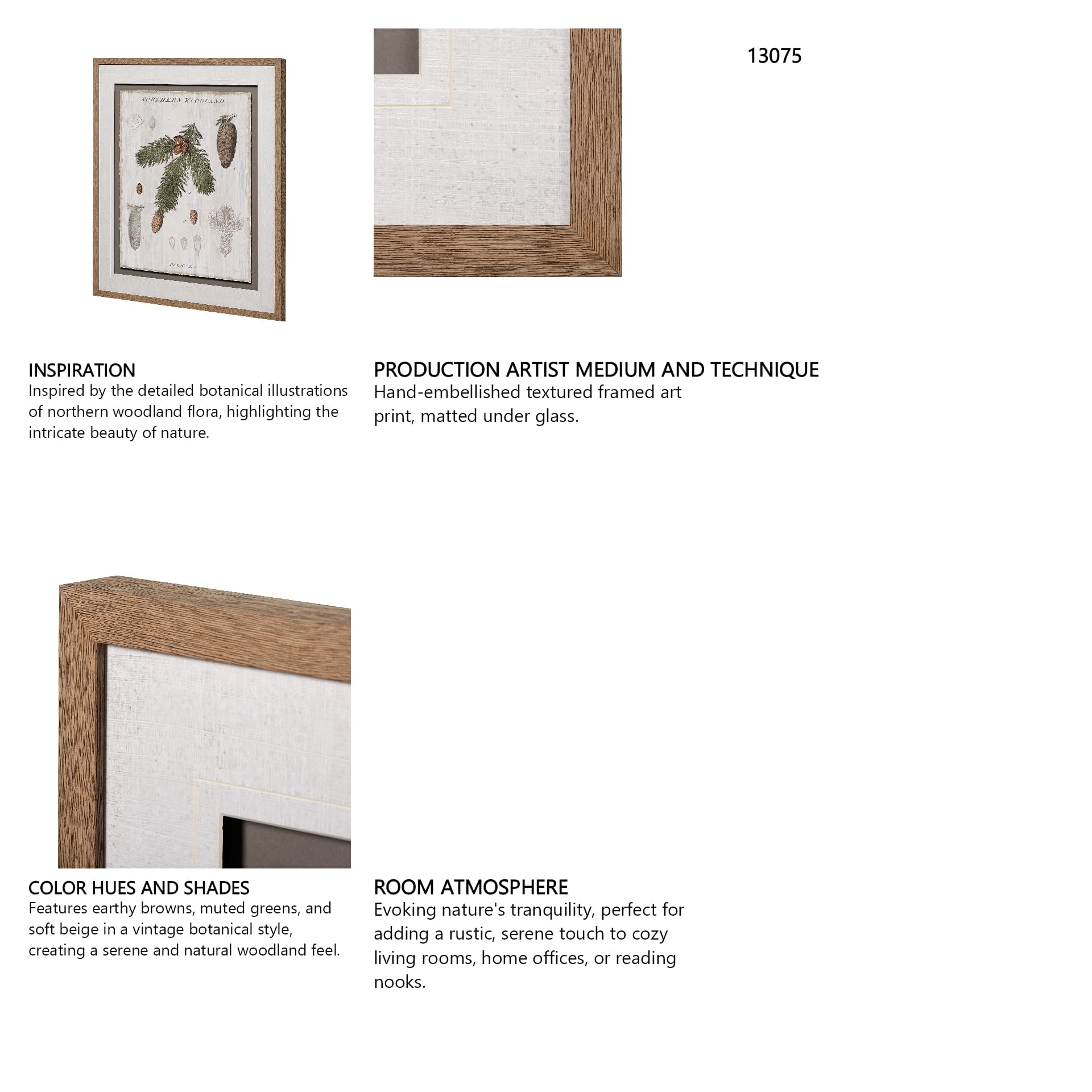 Woodland Chart V by Sue Schlabach a Hand Embellished Textured Framed Art Print Matted under Glass — in a styled room