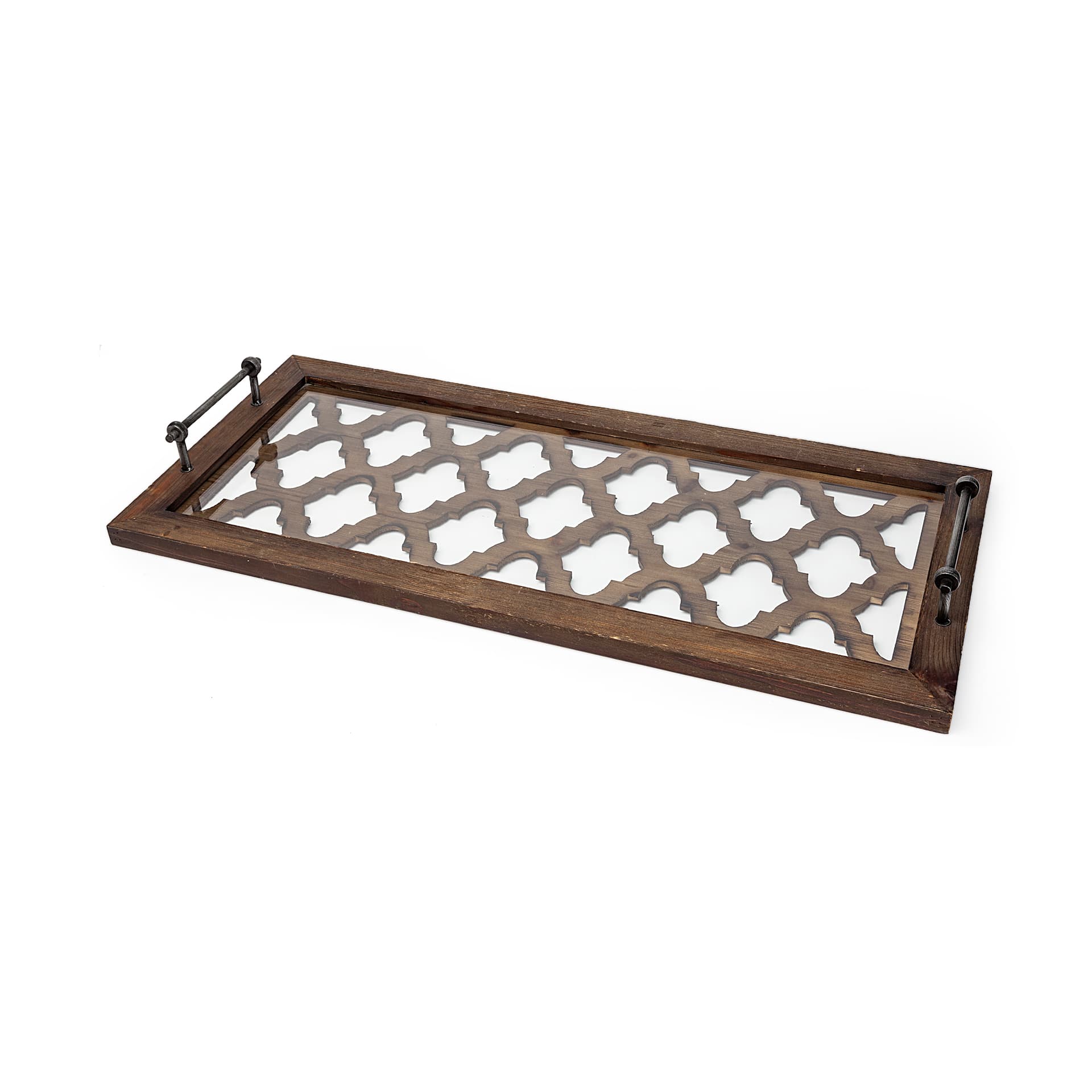 Stotonic 35L x 16W Brown Wood W Glass Top Rectangular Serving Tray — product photograph