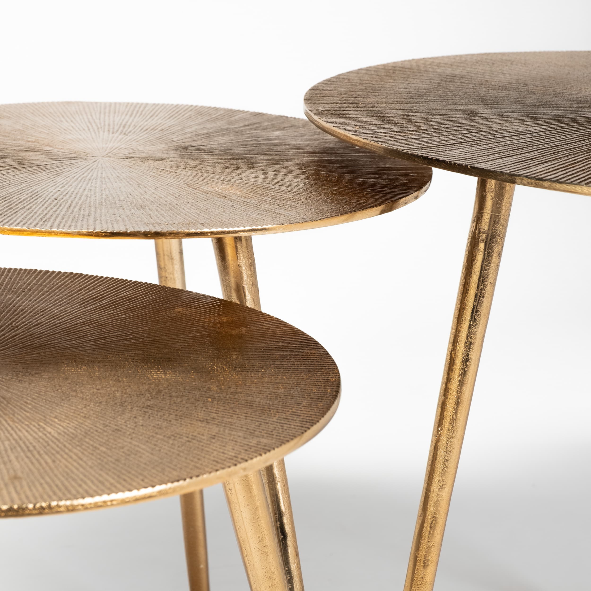 Reva III (Small) 16L x 16W Gold Round Top Cast Aluminum Accent Table — product photograph