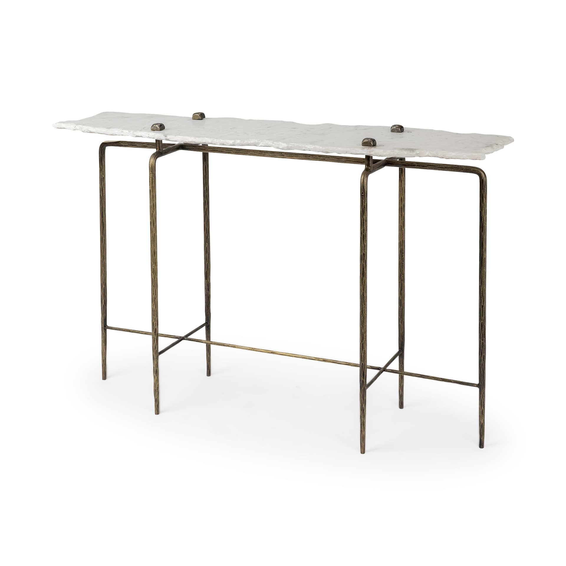 Pinera III 49L x 17W White Marble Top Gold-Toned Iron Base Console Table — product photograph