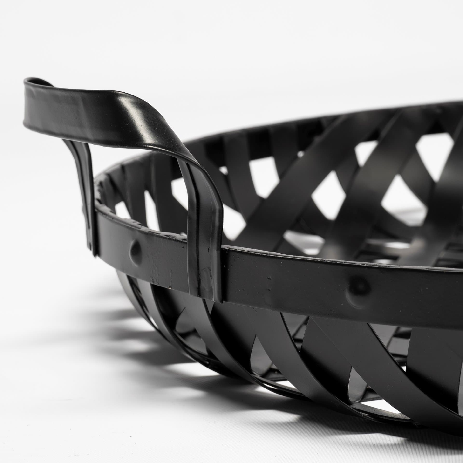 Lito (Set of 2) Black Woven Metal Round Serving Trays — product photograph