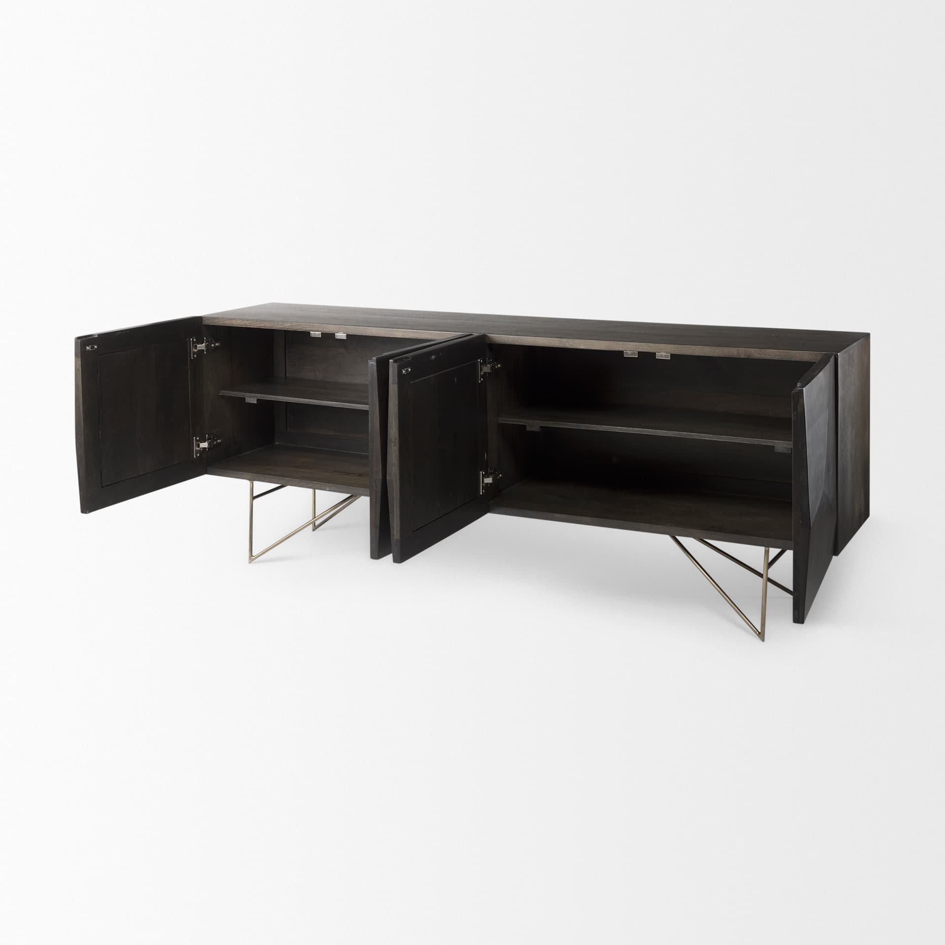 Darwin 80x17.5 Brown Solid Wood Gold Metal Base 4 Cabinet Door Sideboard — product photograph