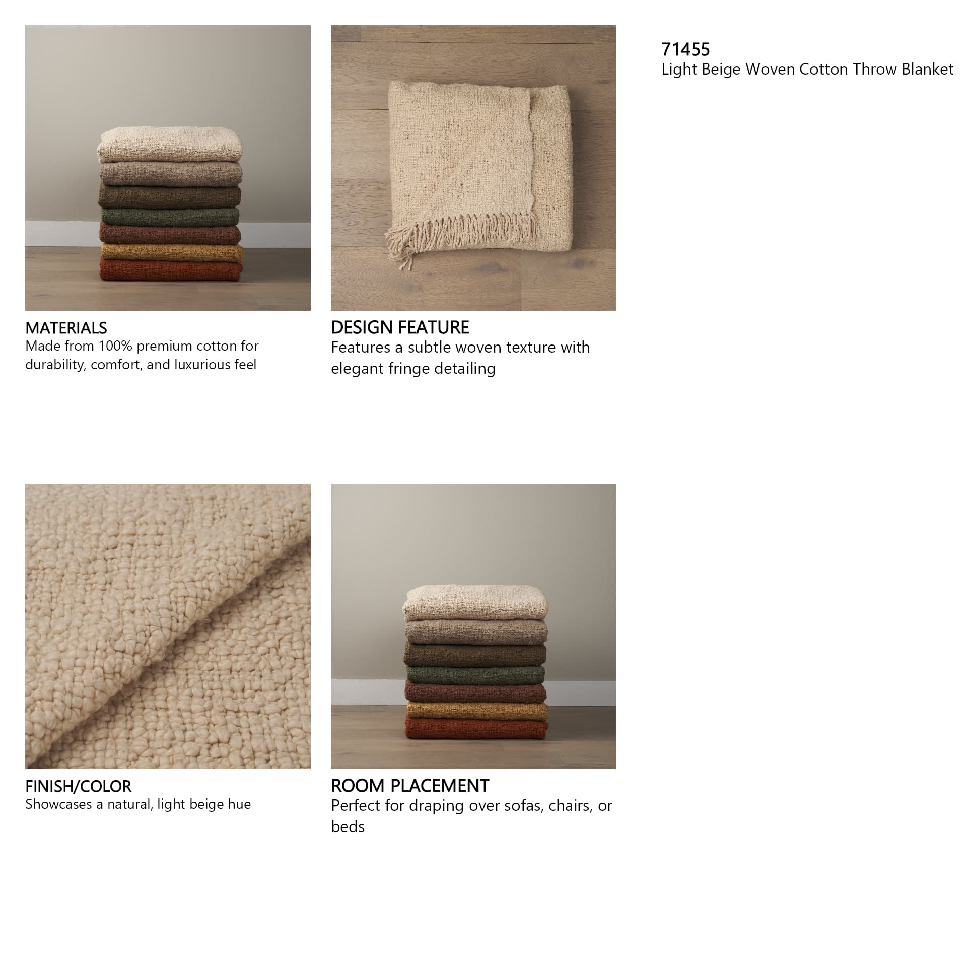 Kambal Light Beige Woven Cotton Throw Blanket — product photograph