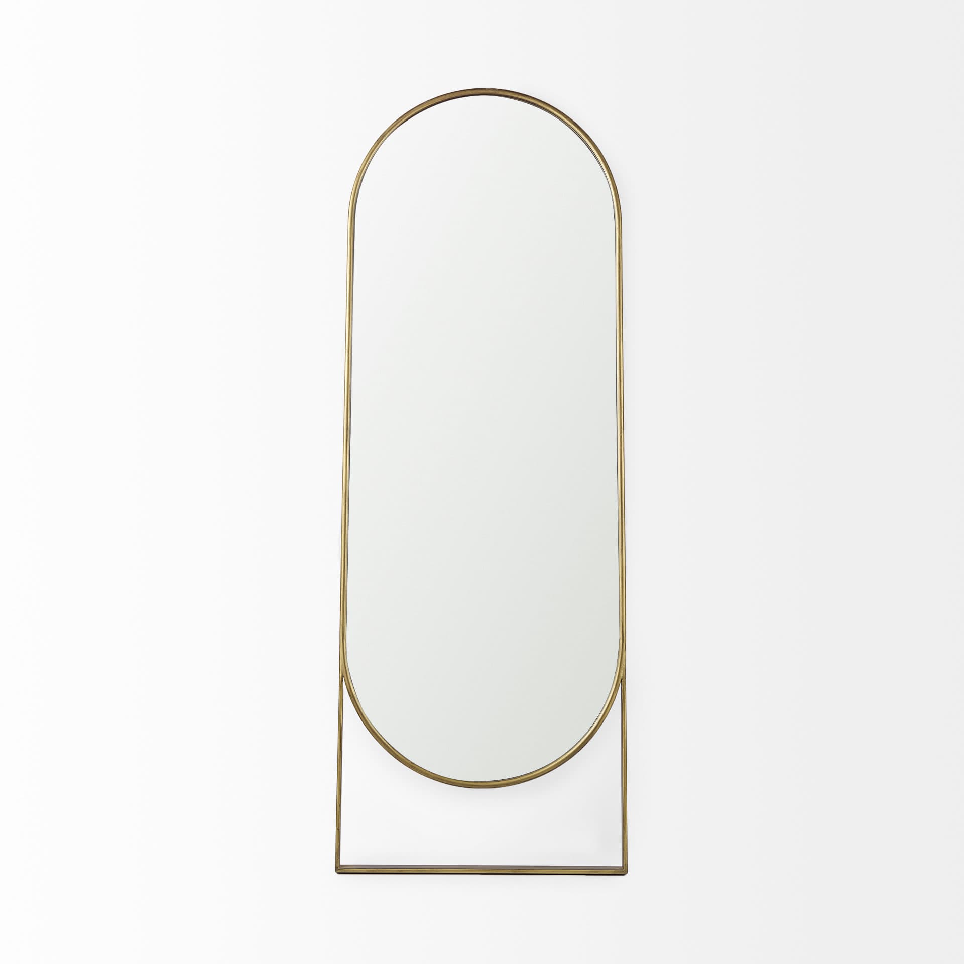 Sadie 28.0L x 2.0W x 78.0H Antique Gold Rounded Arch Floor Mirror — product photograph