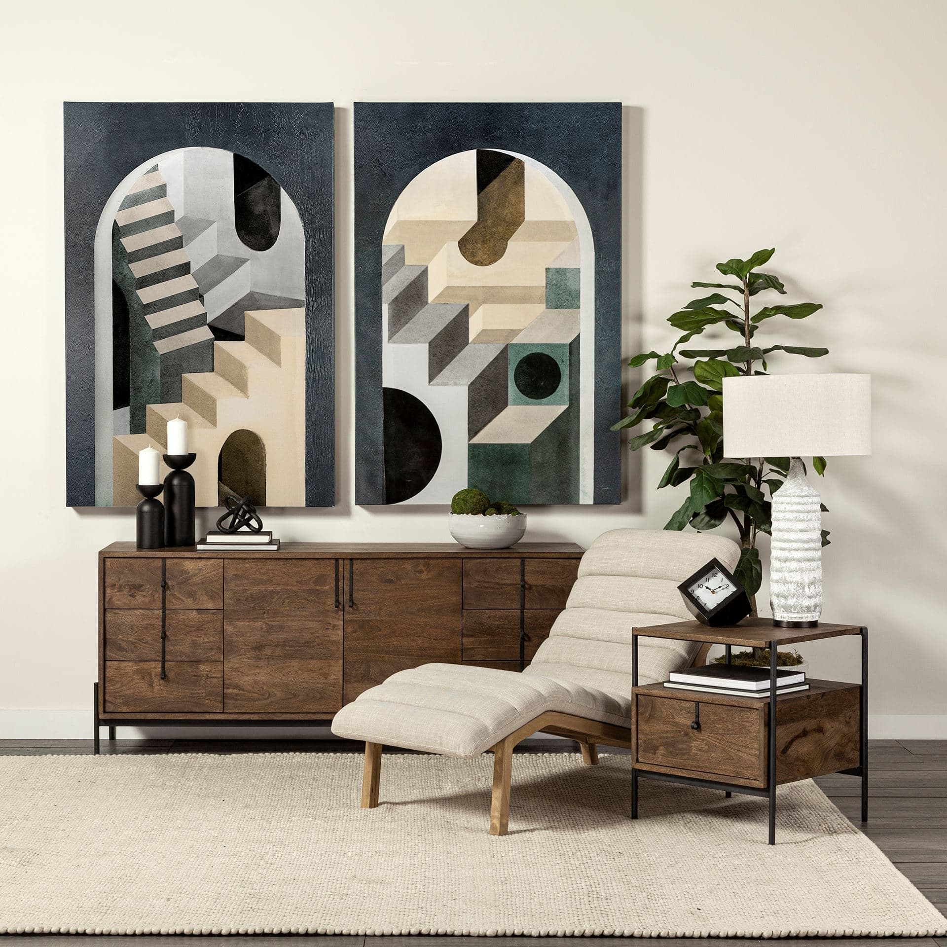 Pierre Beige Fabric Upholstered Armless Chaise Lounge Chair — product photograph