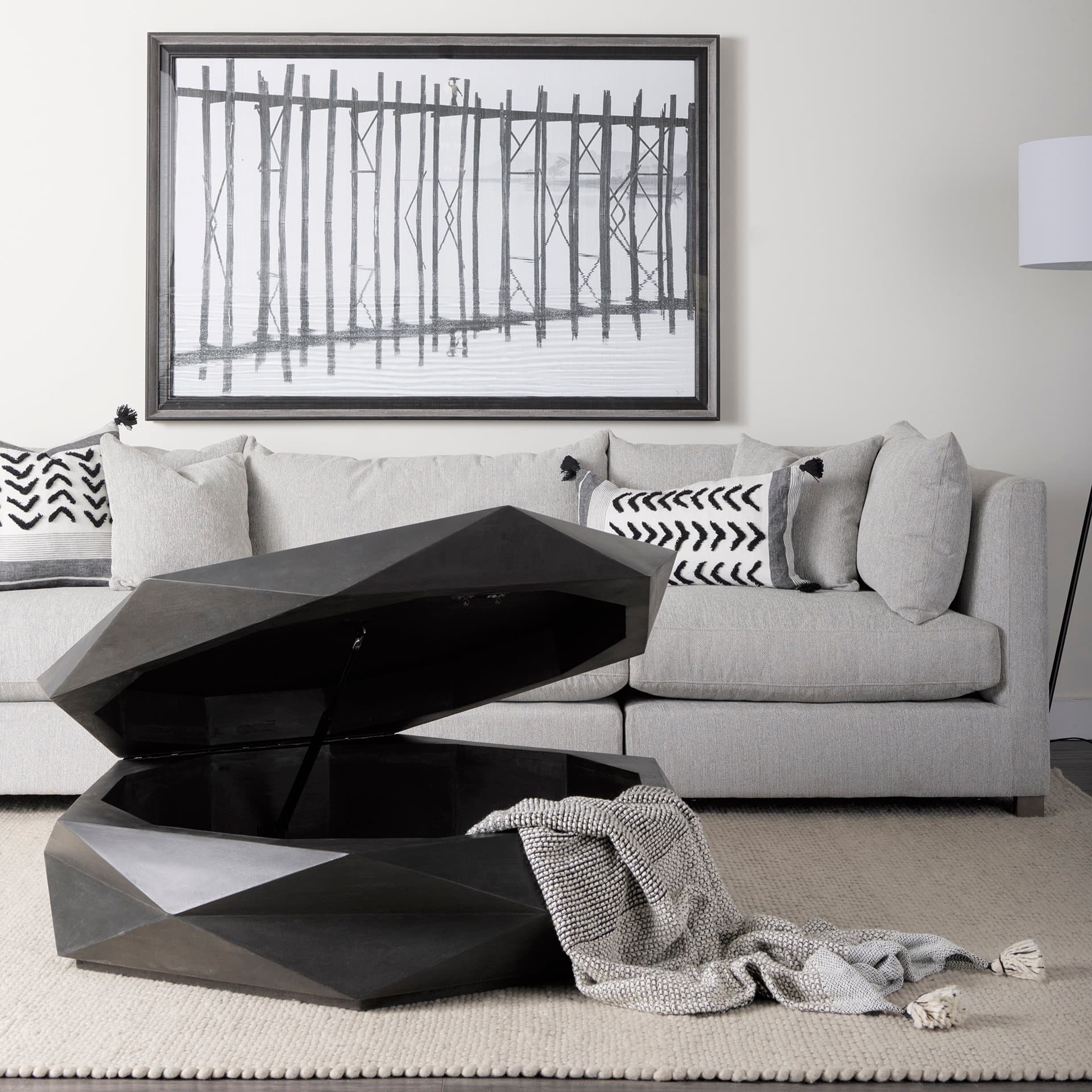 Arreto 48" Black Solid Wood Hexagonal Storage Coffee Table — product photograph