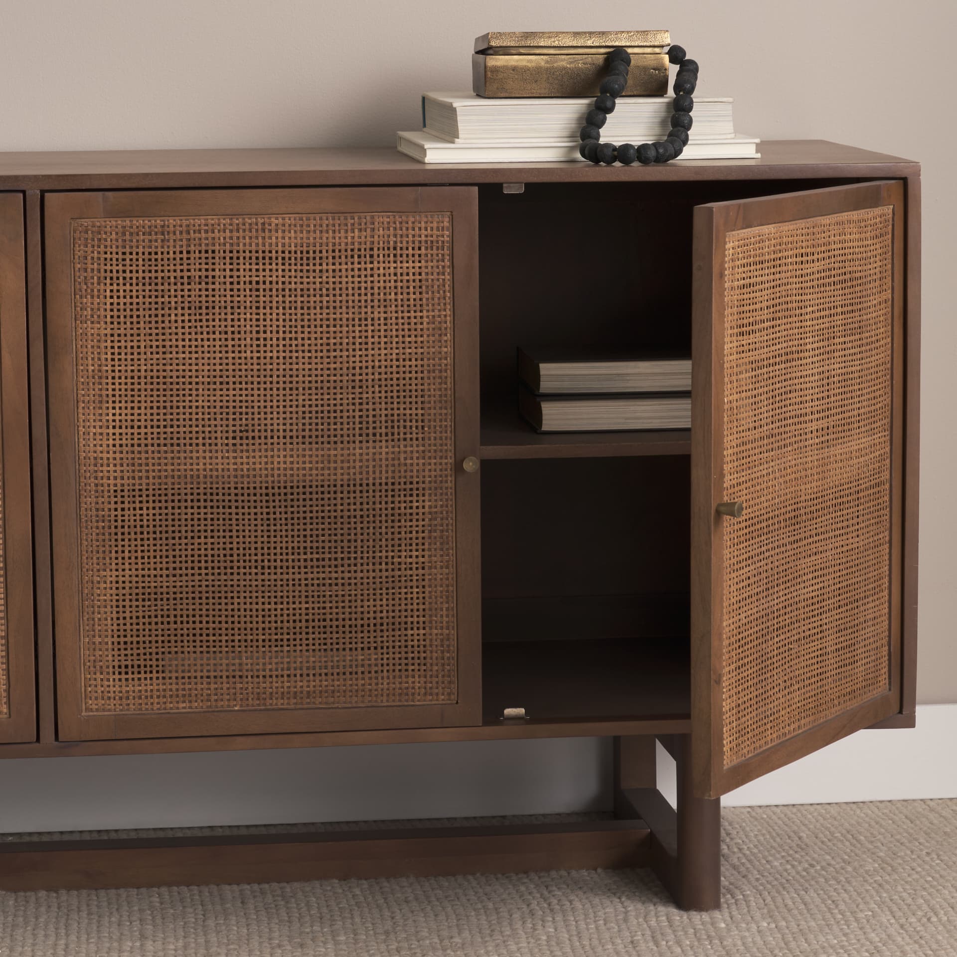 Grier Medium Brown Solid Wood W/Cane Sideboard — product photograph