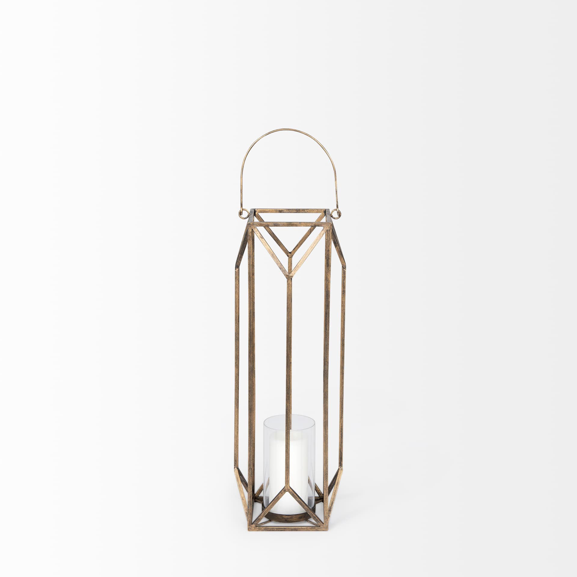 Ivy Small Gold Metal Geometric Cage Candle Holder Lantern — product photograph