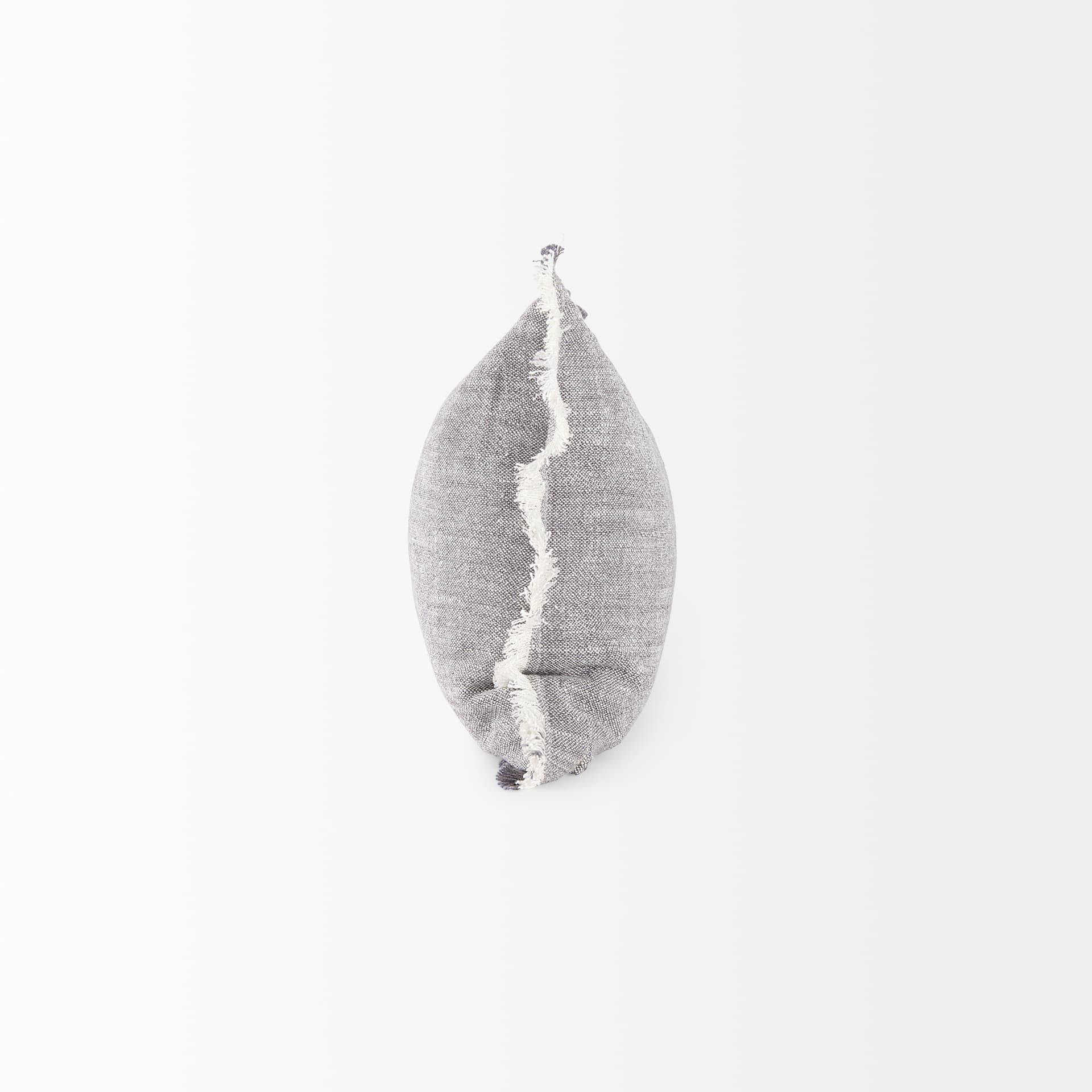 Thais 13x21 Gray Fabric Fringed Pillow Cover w/Down Filler — product photograph