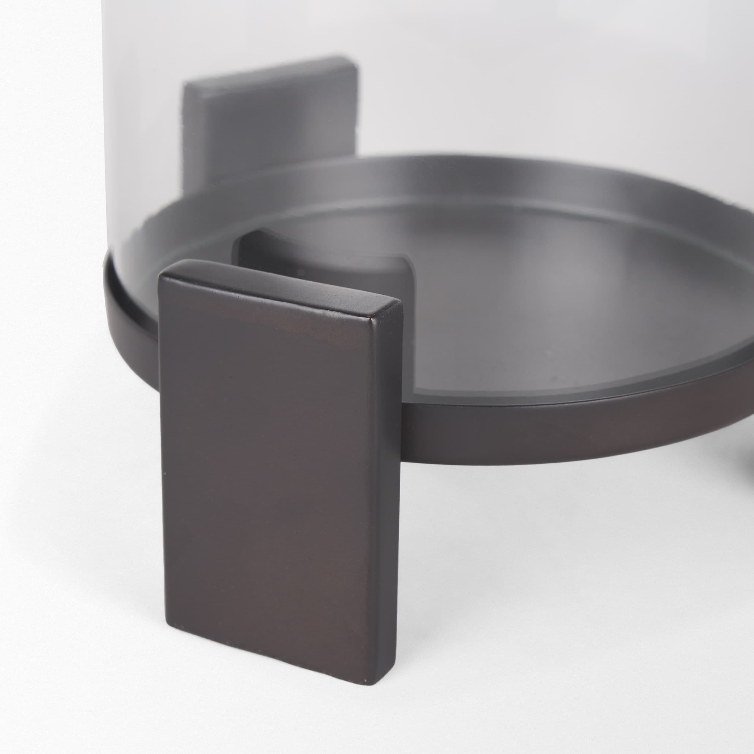 Price Small Matte Black-Brown Metal w/ Glass Hurricane Candle Holder — product photograph
