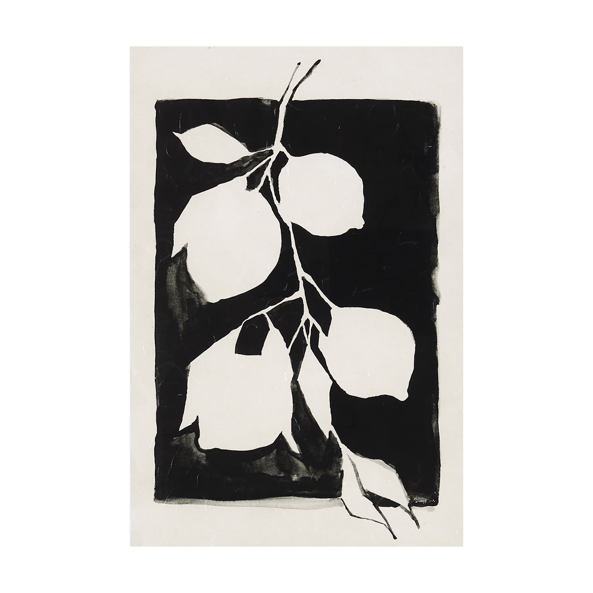 Lemon Branch Silhouetee by Mercana Studio a Hand Embellished Textured Canvas — product photograph