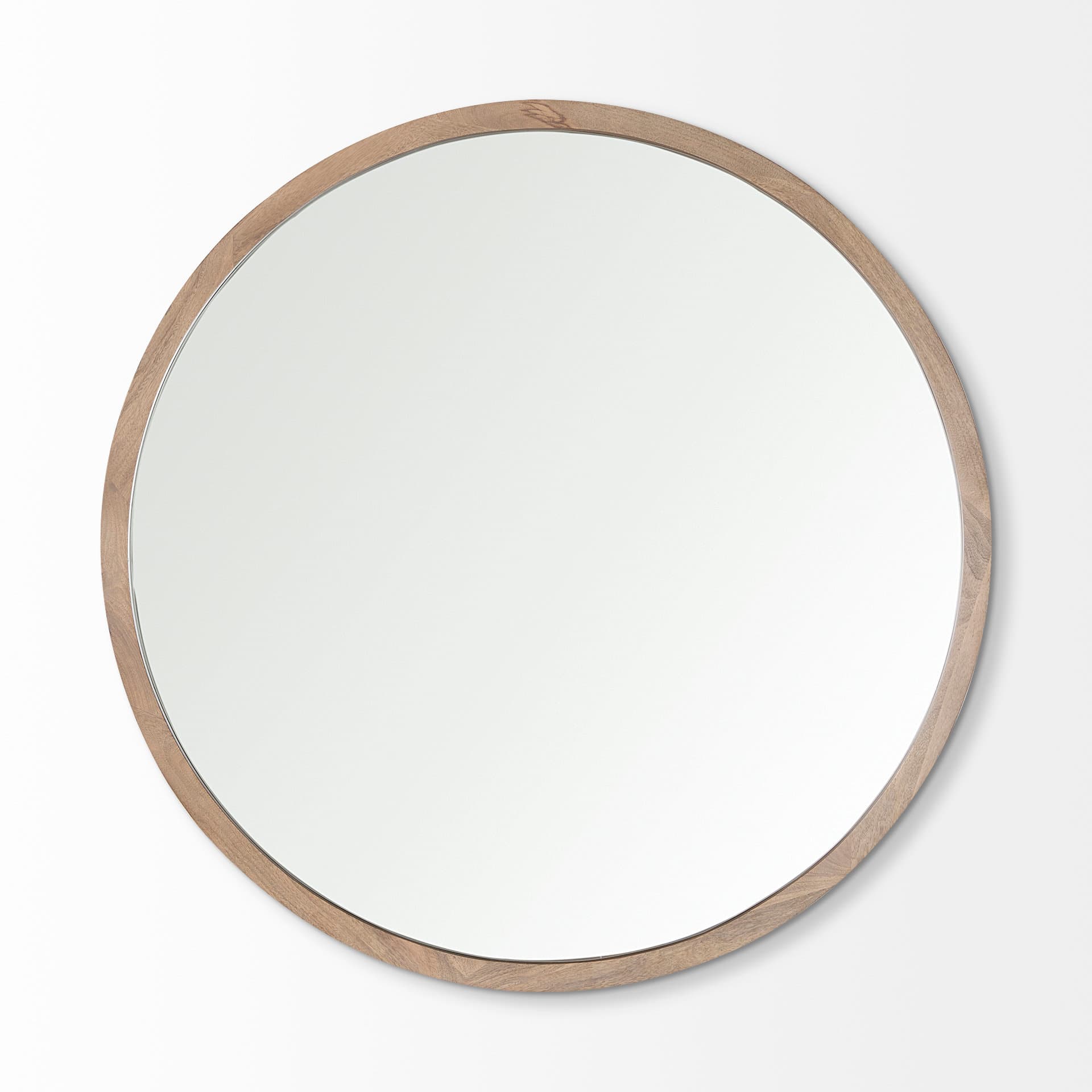 Gambit 46" Round Light Brown Wood Frame Wall Mirror — product photograph