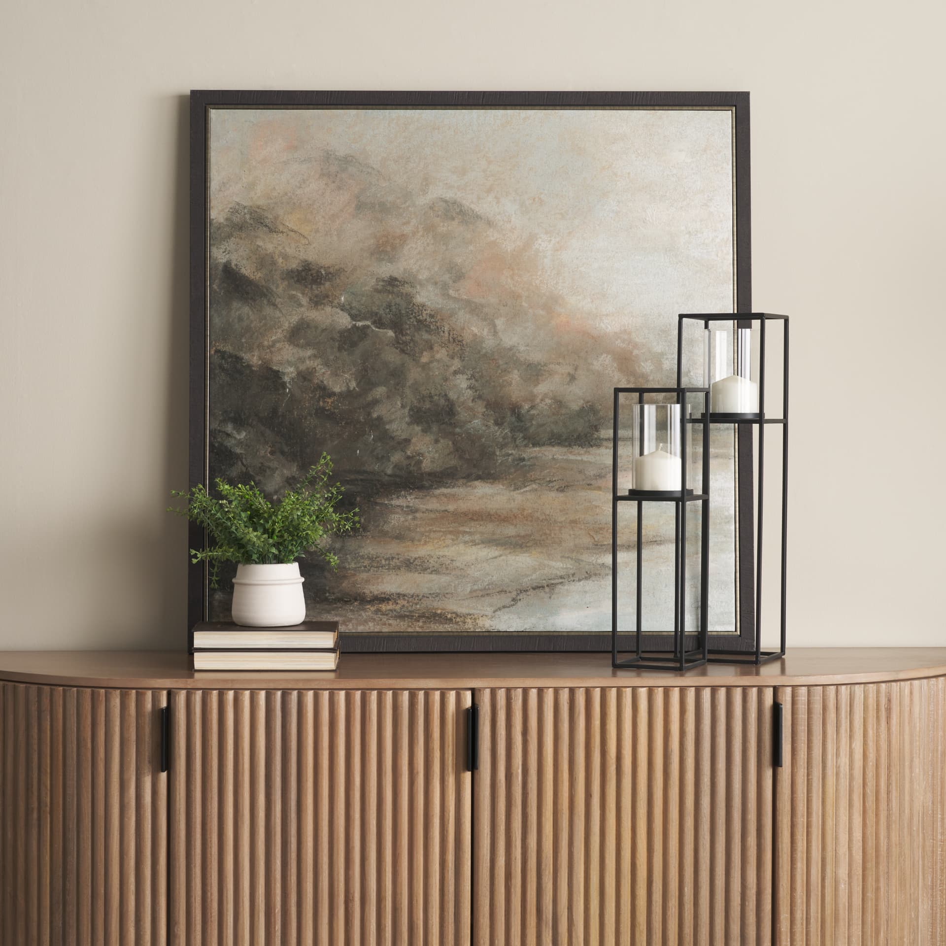 Cindy Set of 2 Matte Black Metal and Hurricane Glass Pillar Tabletop Candle Holders — product photograph