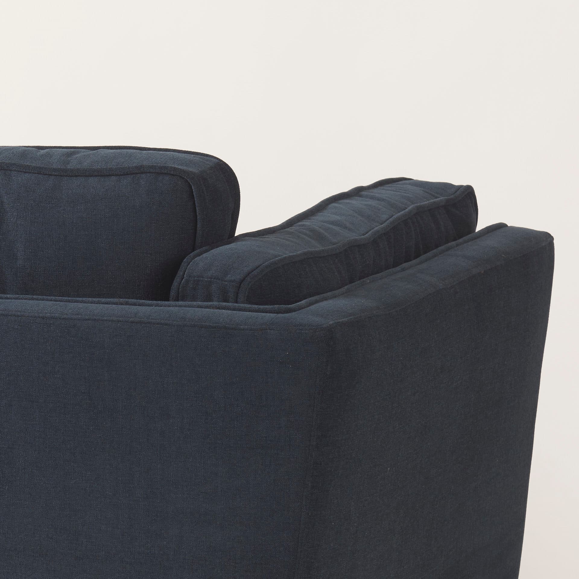 Brooks 41.7L x 34.8W x 33.5H Navy Blue Fabric Chair W/ Medium Brown Wooden Legs — product photograph