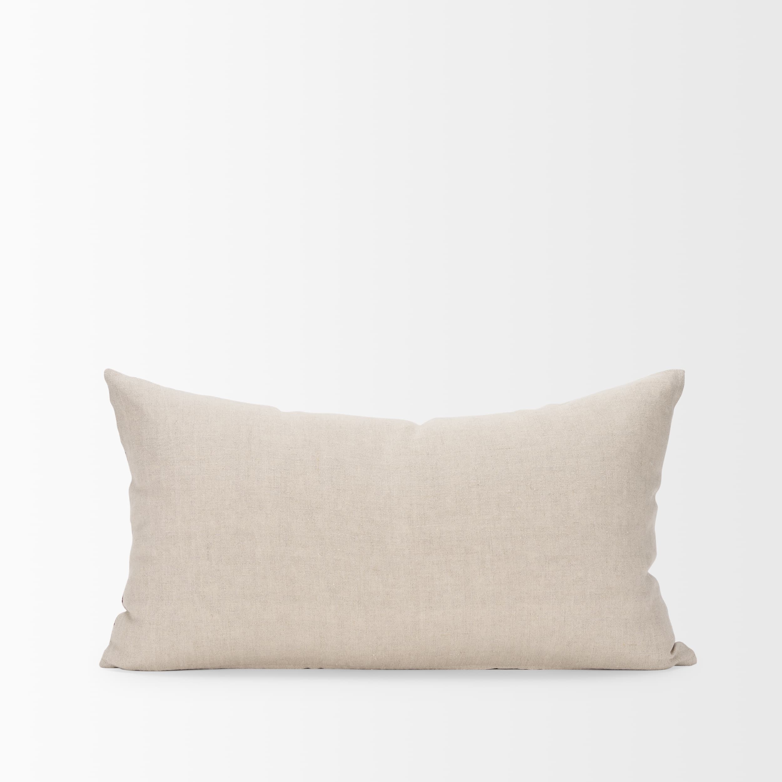 Jenna 14x26 Beige w/Merlot Print Linen Lumbar Decorative Pillow Cover — product photograph