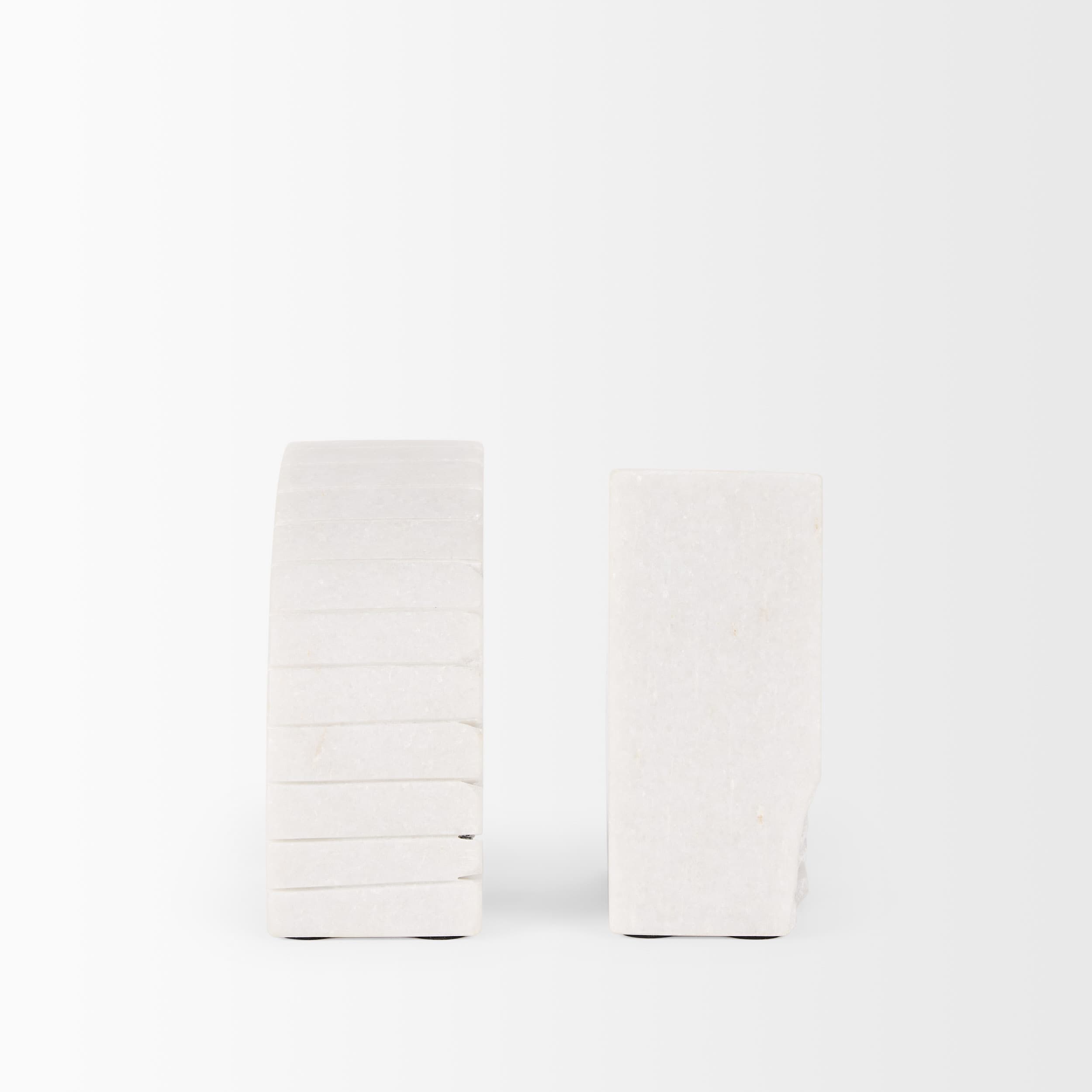 Stept White Marble Bookends w/rough carving (set of 2) — product photograph