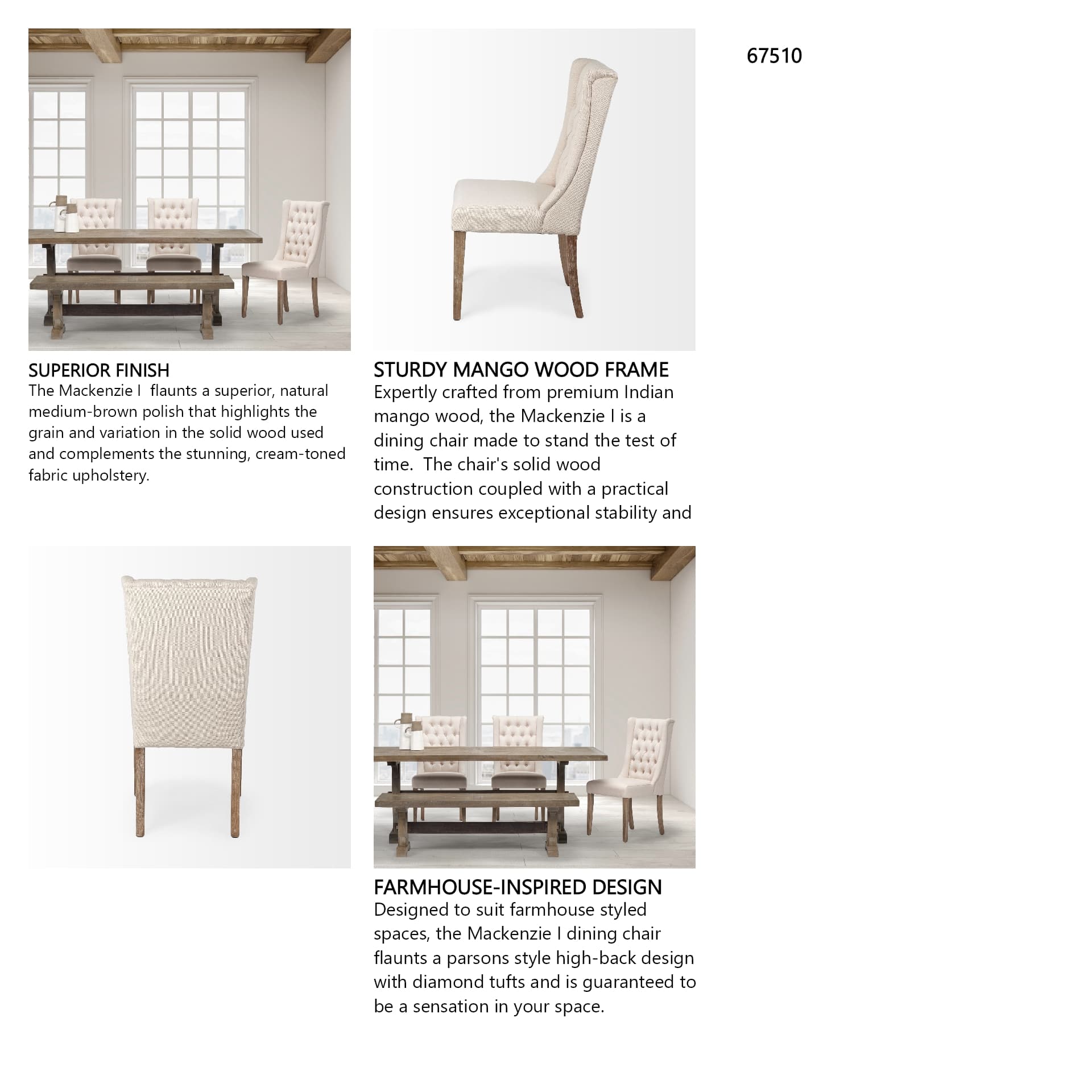 Mackenzie High-Back Dining Side Chair | Cream Plush Linen w/ Ash Wood — in a styled room