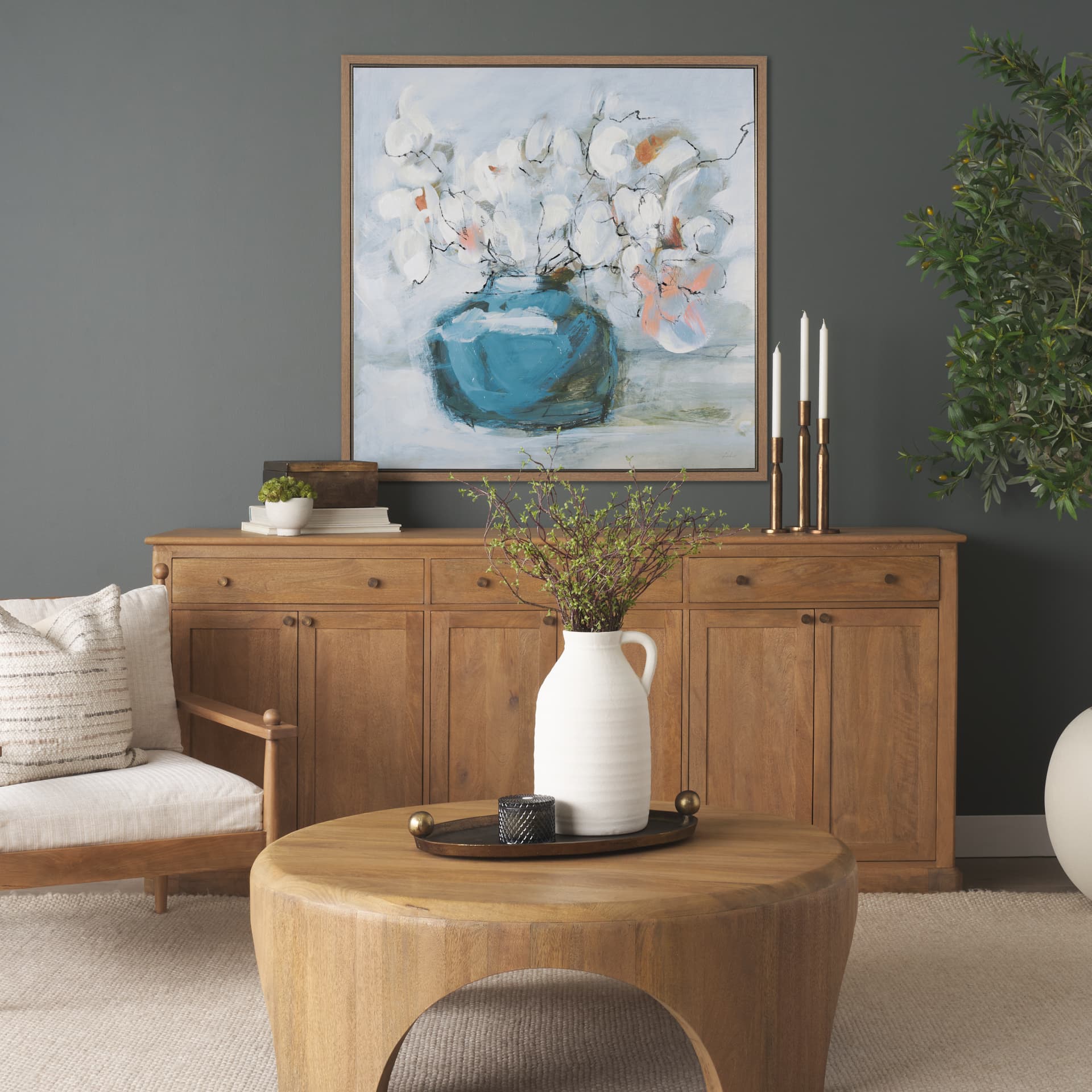 Magnolia Bouquet by Mercana Studio a Hand Embellished Textured Framed Canvas — in a styled room