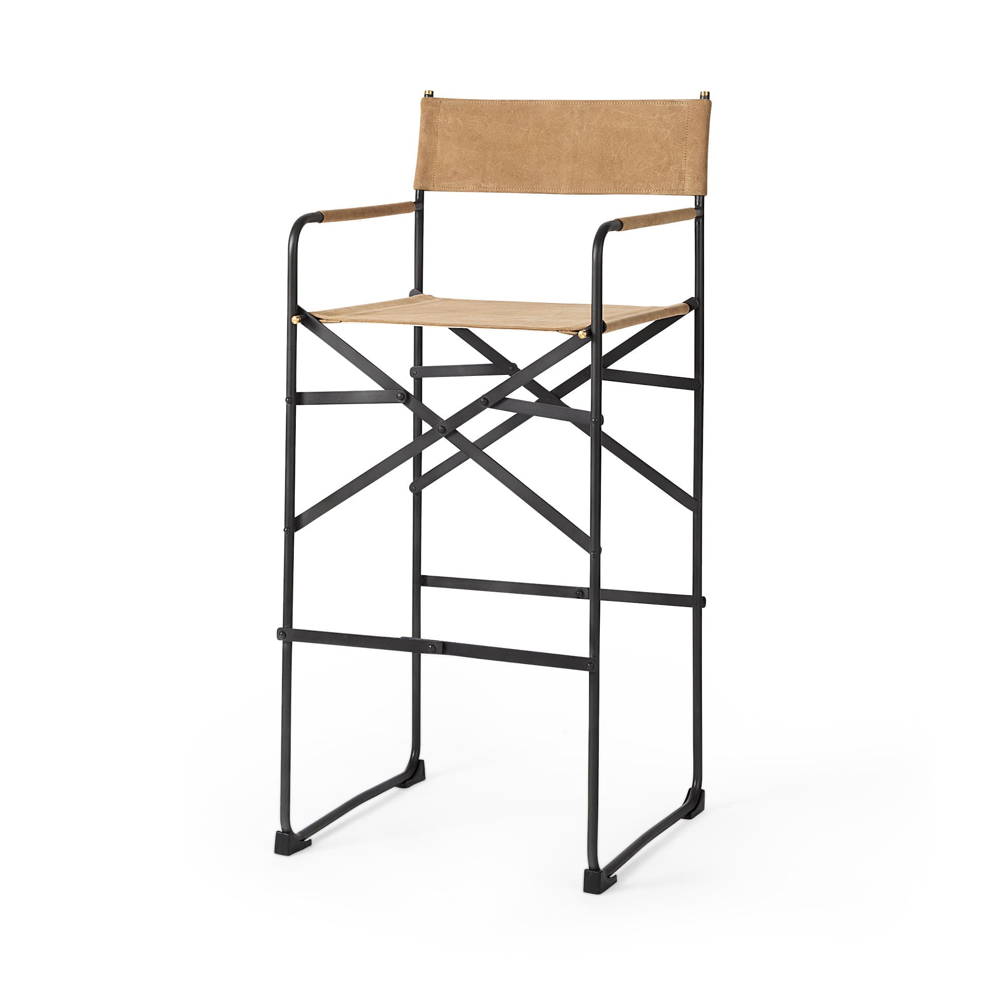 Direttore Backless 44.1in Seat Bar Stool | Brown Leather w/ Black Iron — product photograph