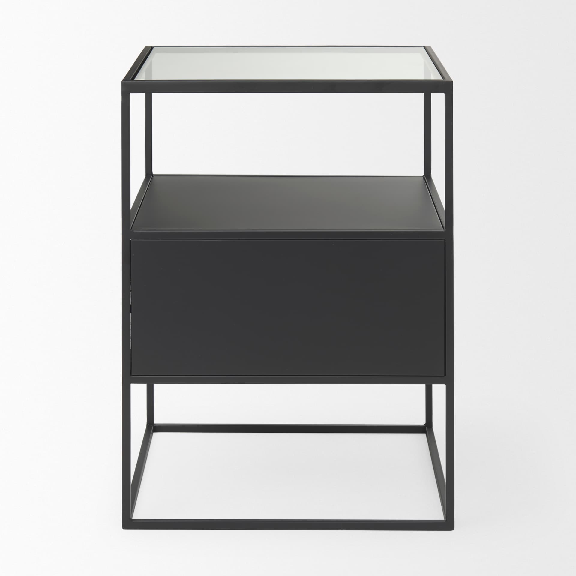 Samson 15.7L x 15.7W x 21.3H Side Table Matte Black Metal and Glass — product photograph