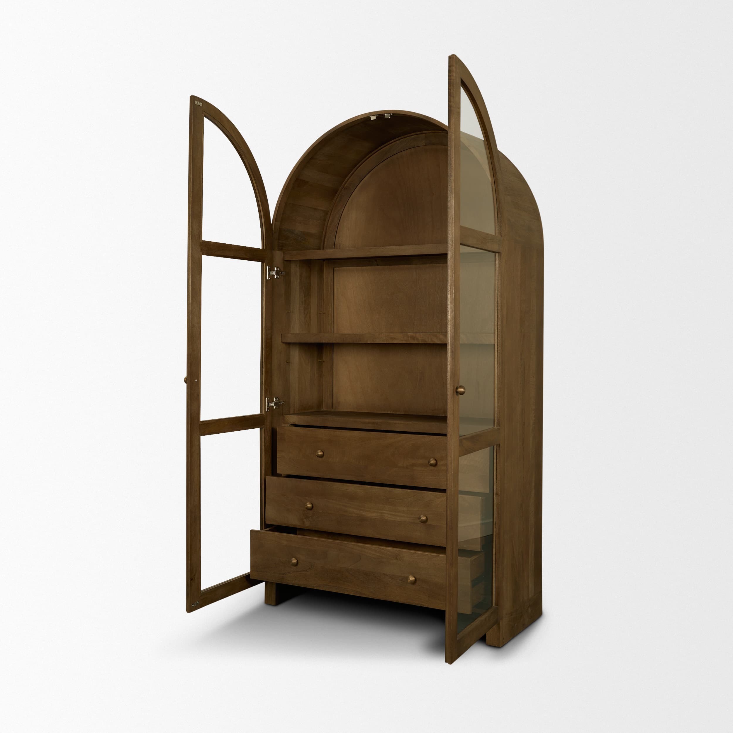 Suri Mid Brown Wood W/Glass Doors Arched Curio Cabinet — product photograph